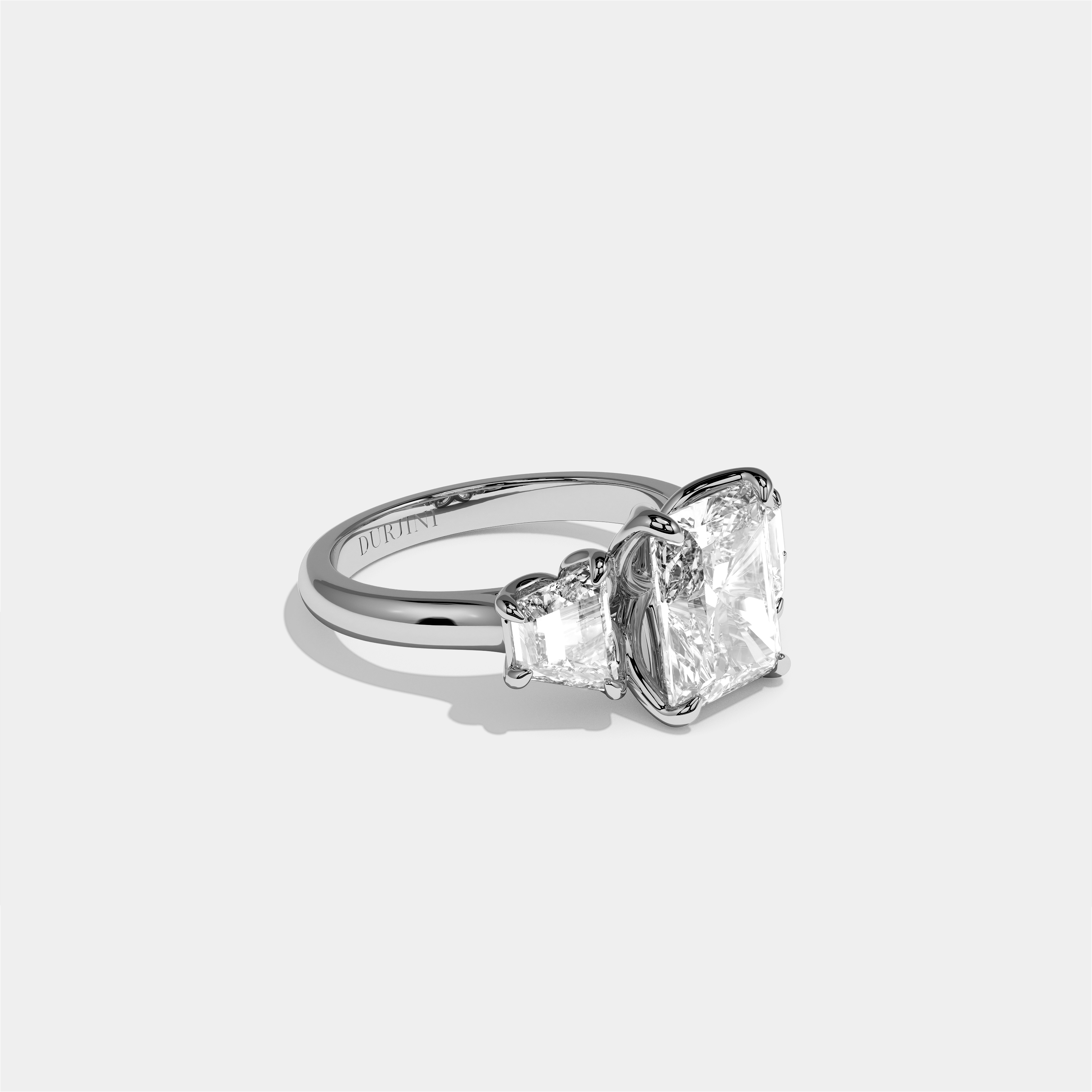 Yehudit diamond radiant halo engagement ring in 18K white gold by Kurbãni Durjini, right view