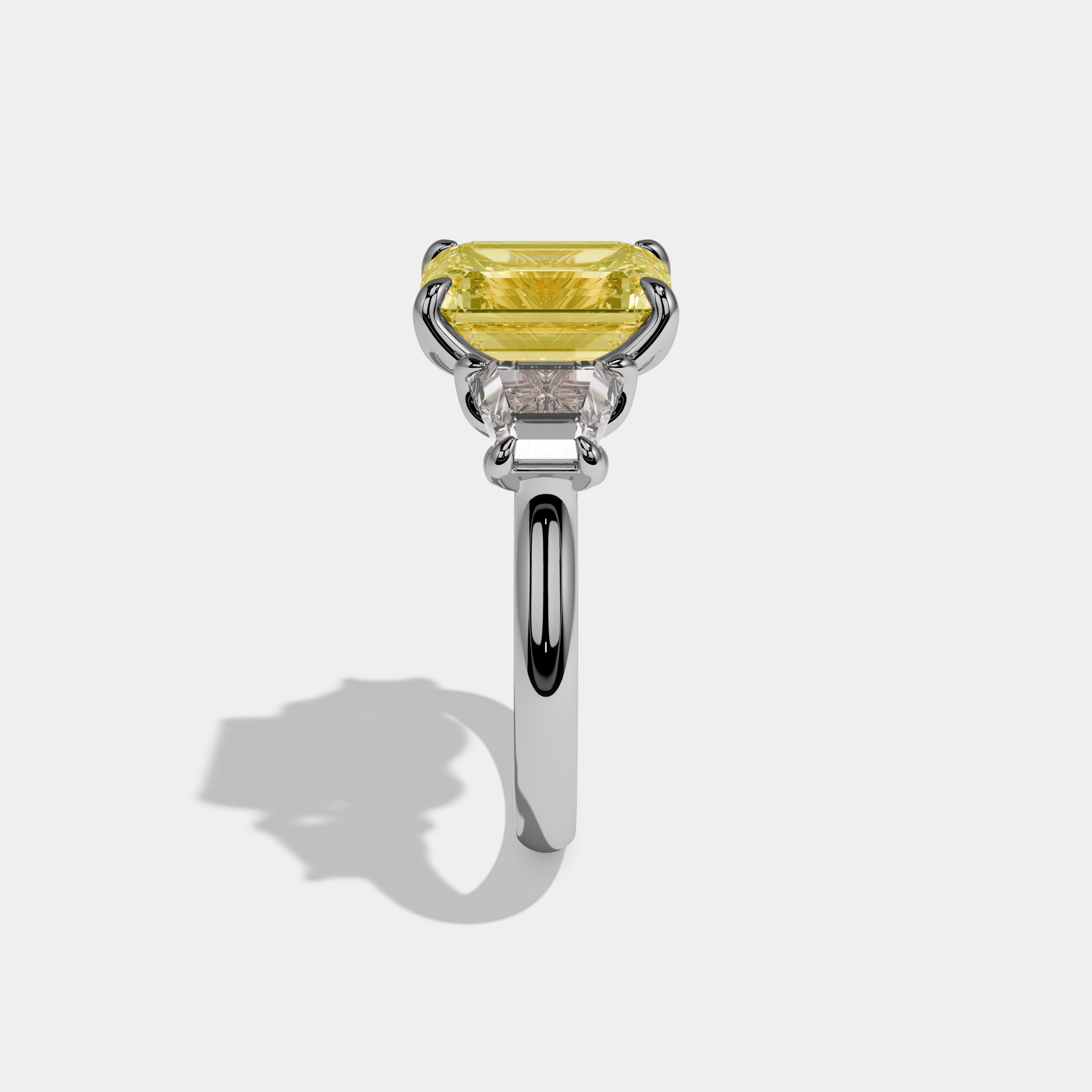 Cordelia Fancy Yellow Emerald Cut Diamond Halo Plain Band With Trapezoid sides Engagement Ring 8ct 18k White Gold