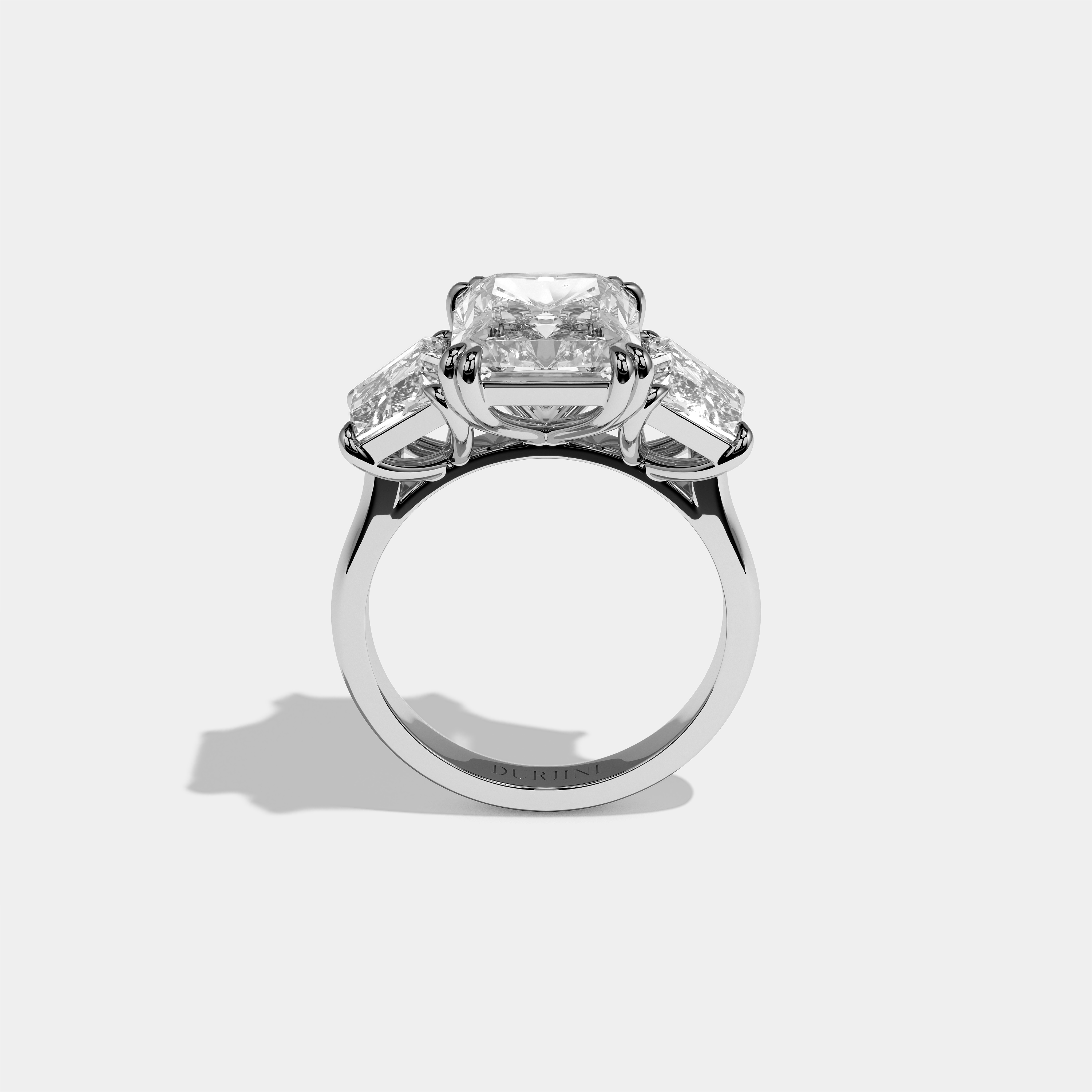 Nessa diamond radiant halo engagement ring in 18K white gold by Kurbãni Durjini, full view