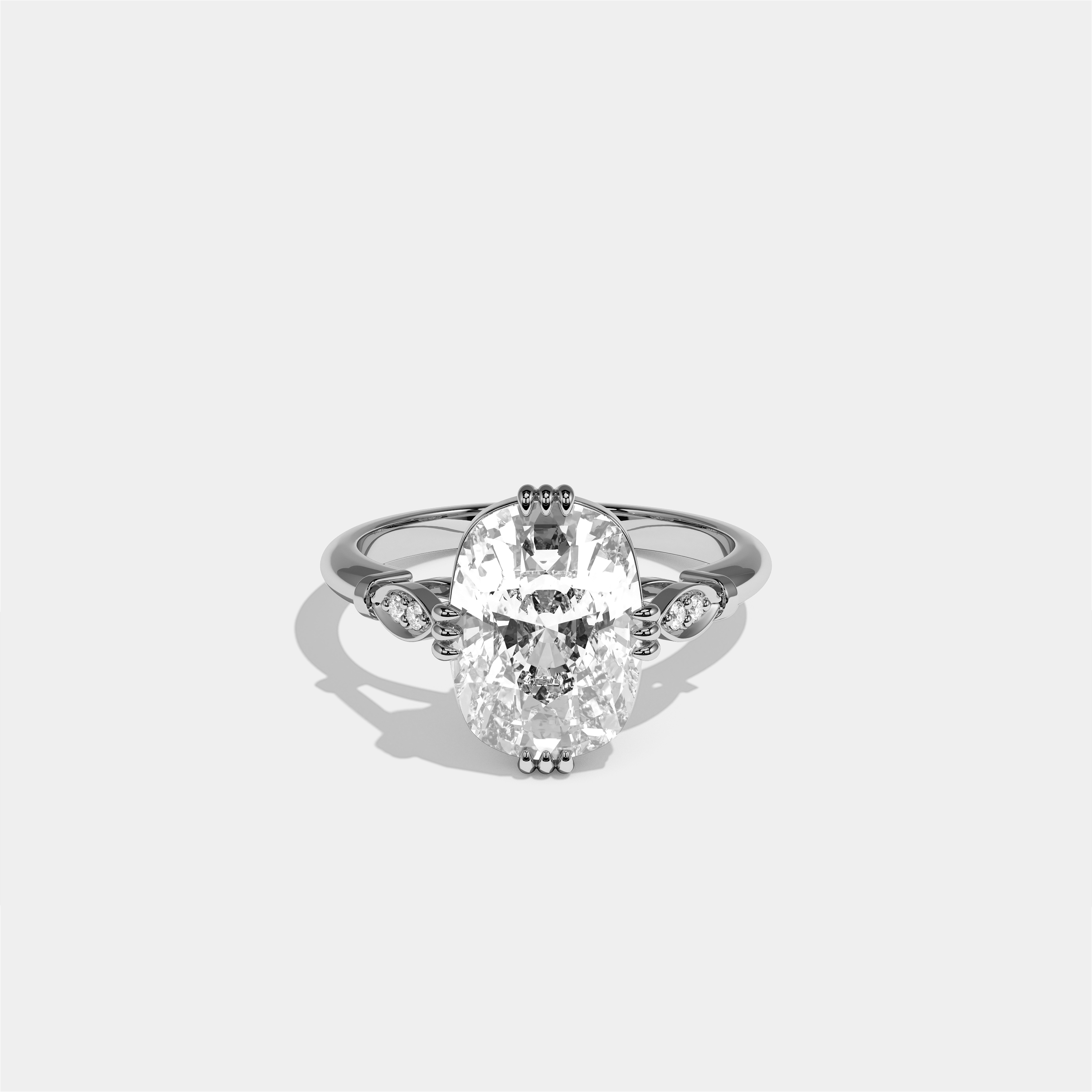 Ayala diamond cushion halo engagement ring in 18K white gold by Kurbãni Durjini, front view