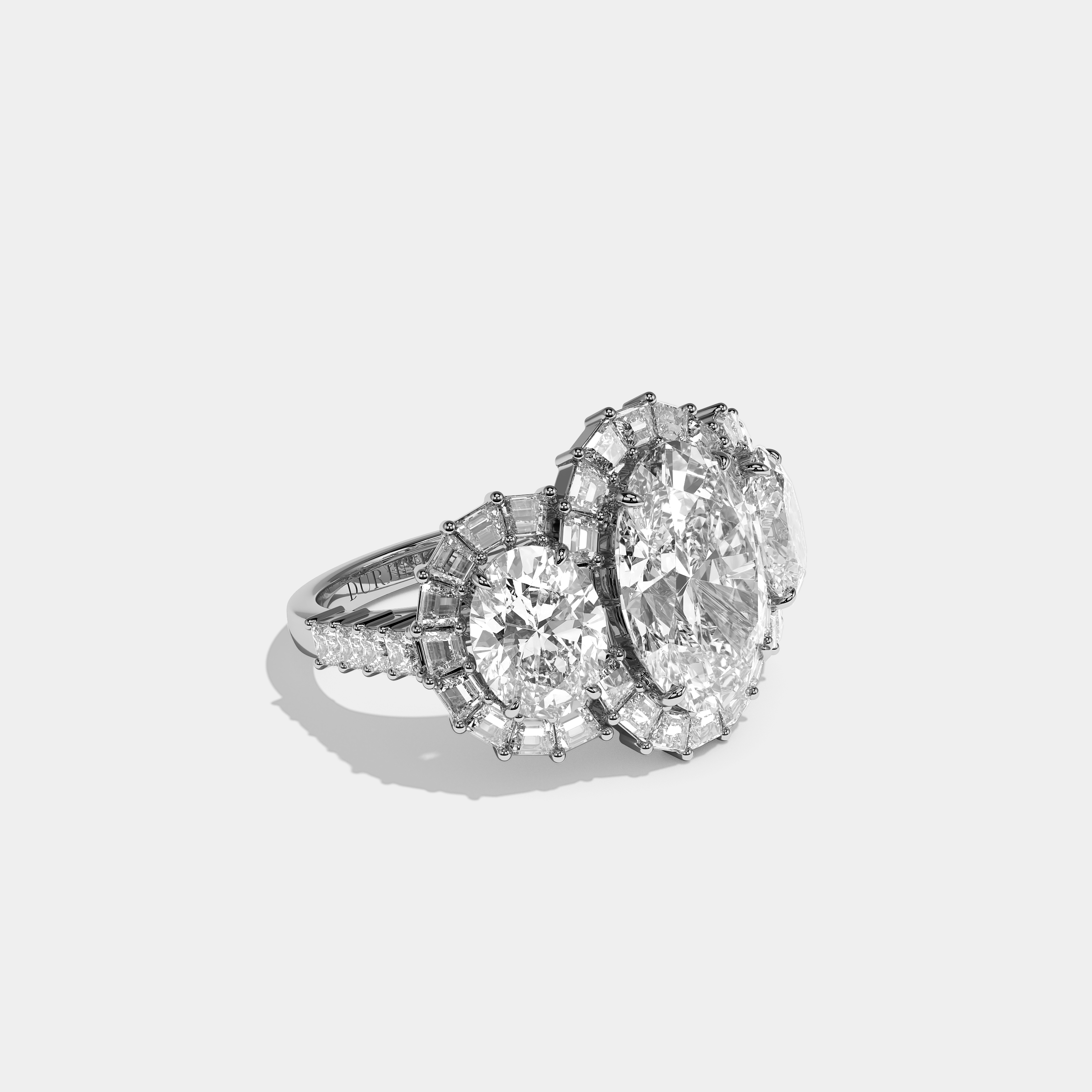 Shira diamond oval halo engagement ring in 18K white gold by Kurbãni Durjini, right view