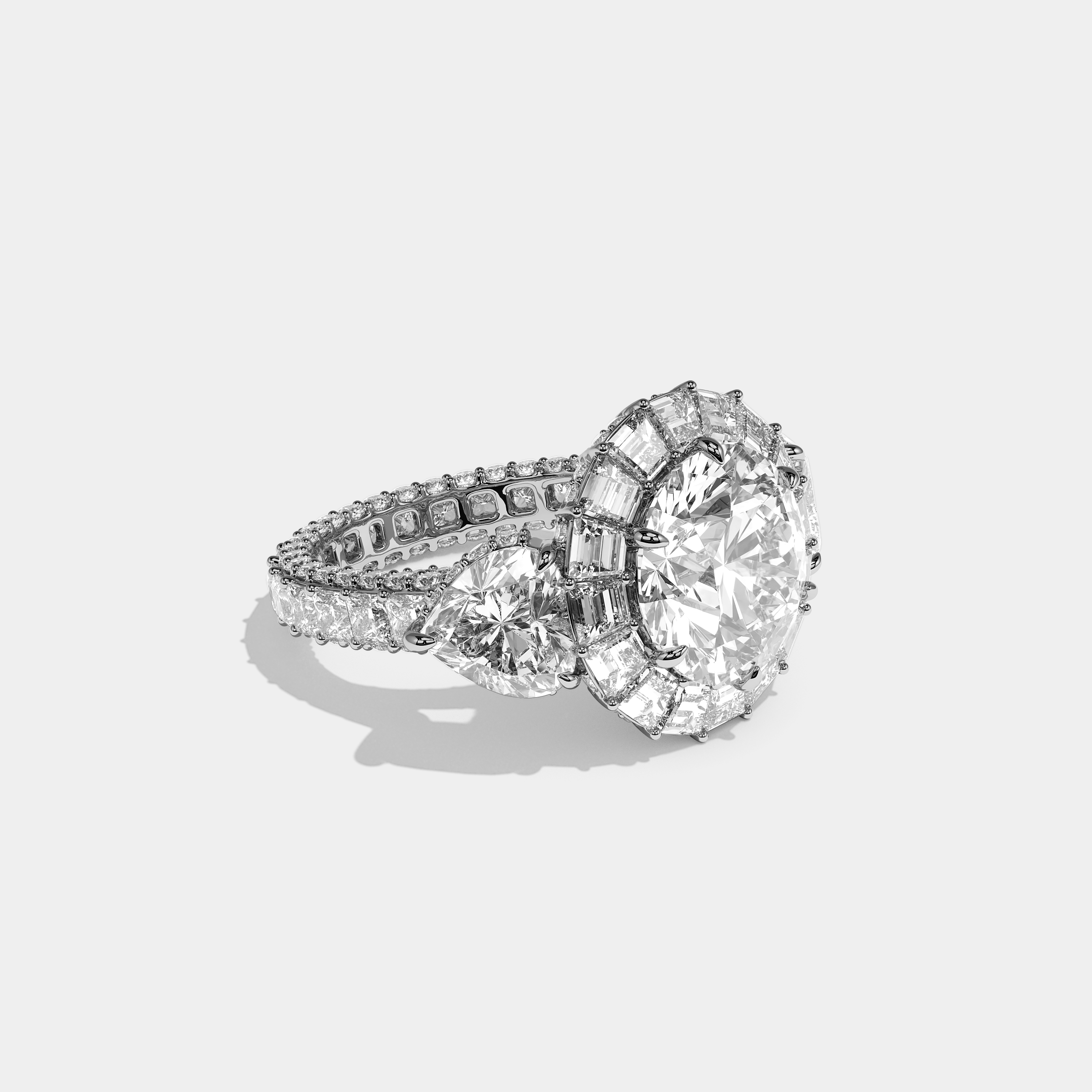 Shira 15.00ct diamond round brilliant halo engagement ring in 18K white gold by Kurbãni Durjini, right view