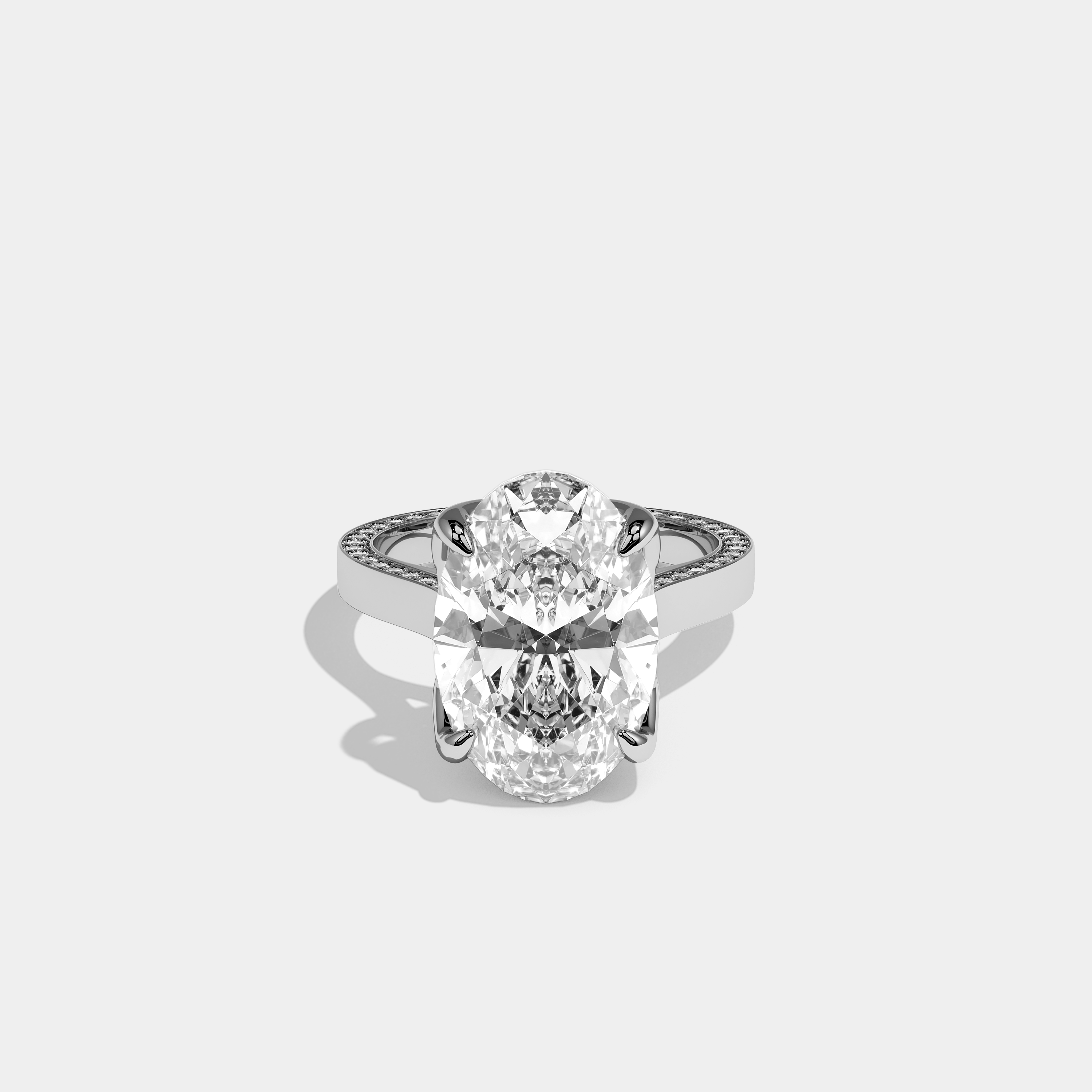 Shira 10.00ct diamond oval halo engagement ring in 18K white gold by Kurbãni Durjini, front view