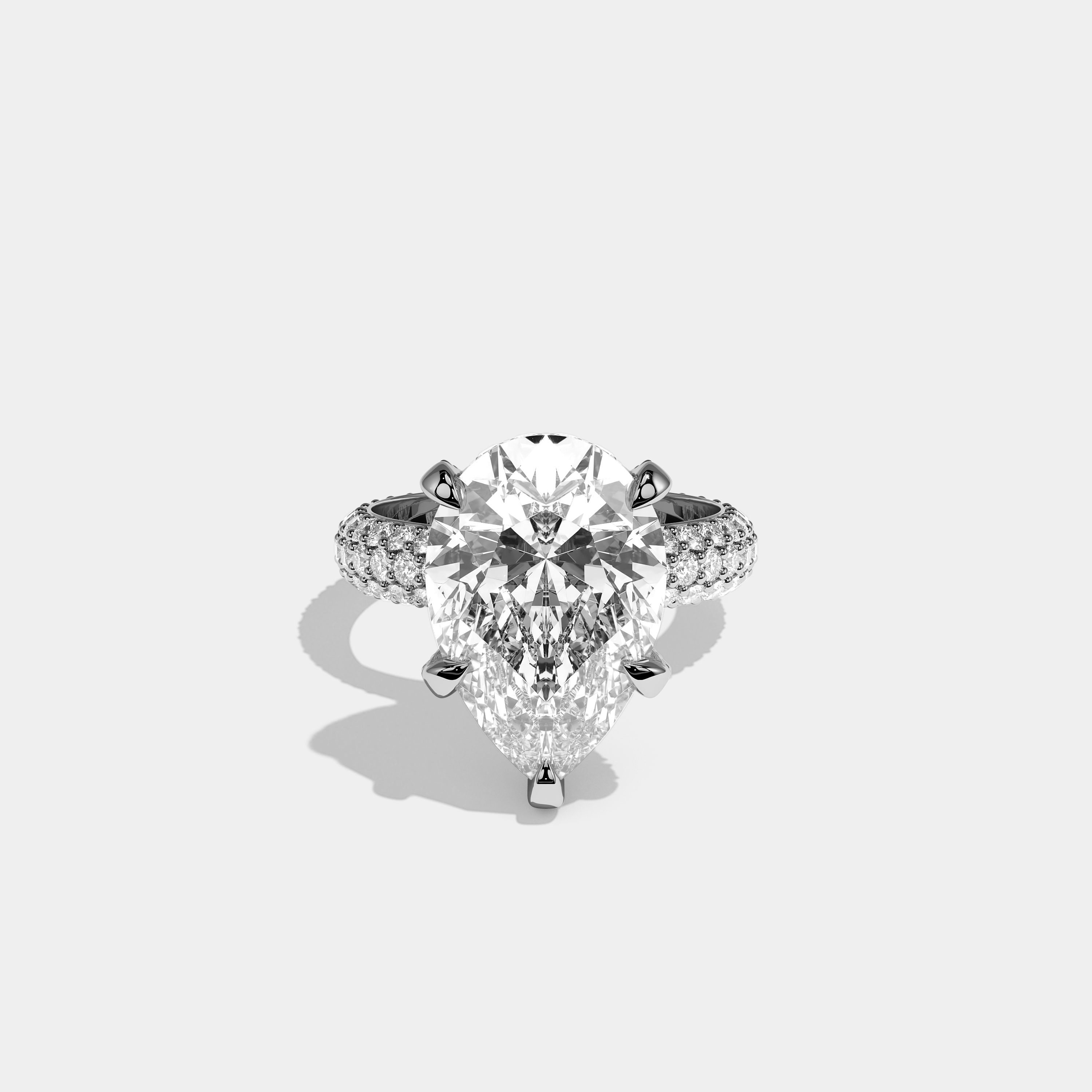 Shira 10.00ct diamond pear halo engagement ring in 18K white gold by Kurbãni Durjini, front view