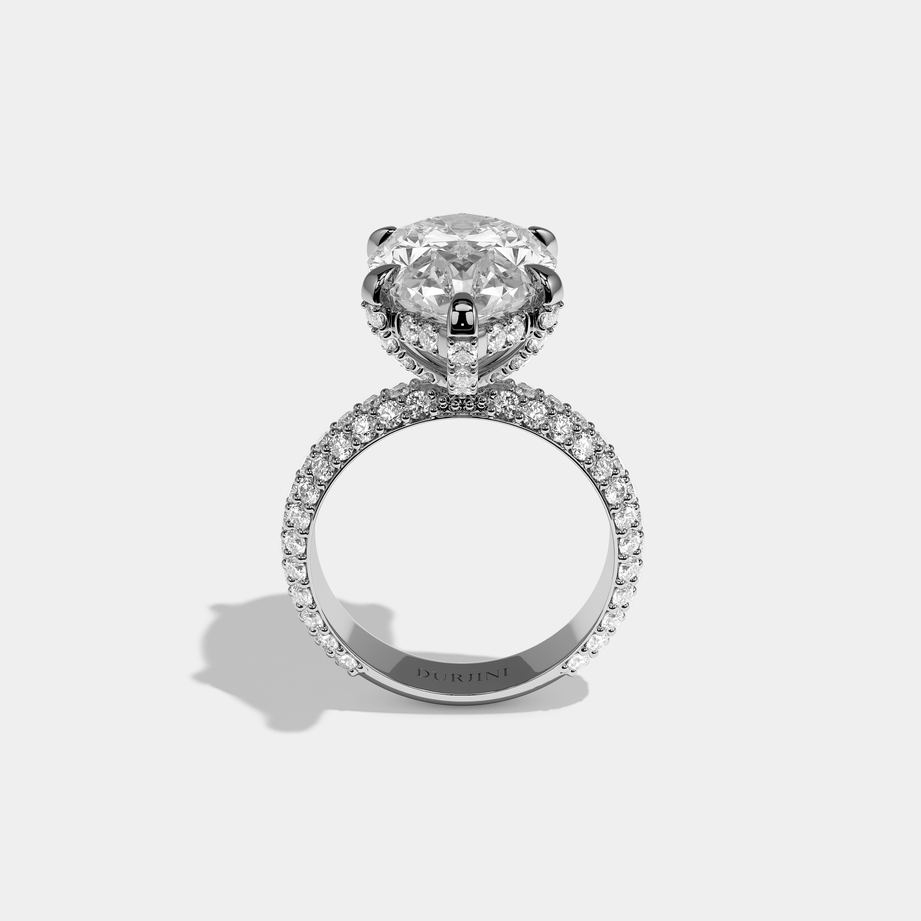 Shira 10.00ct diamond pear halo engagement ring in 18K white gold by Kurbãni Durjini, full view