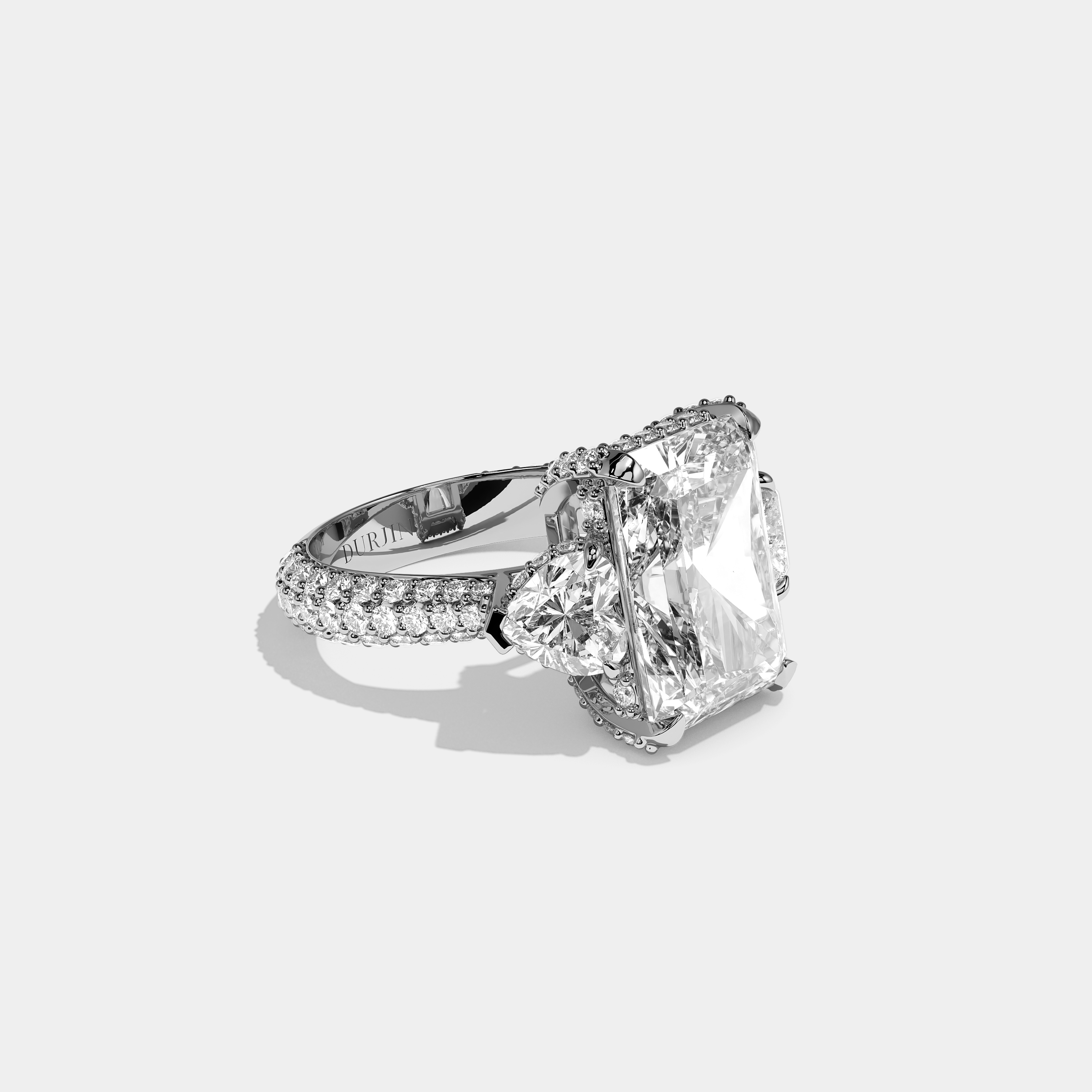 Mira 12.00ct diamond radiant halo engagement ring in 18K white gold by Kurbãni Durjini, right view