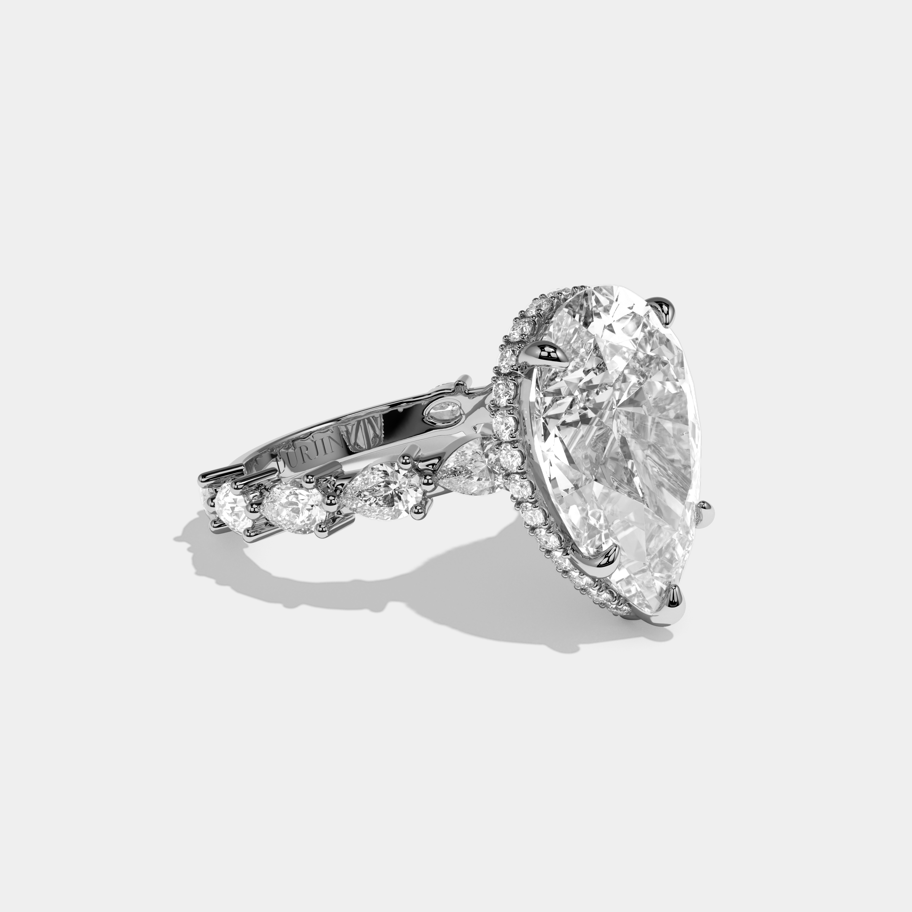 Eleanor Pear Cut Diamond Halo Engagement Ring 10.0ct 18K White Gold