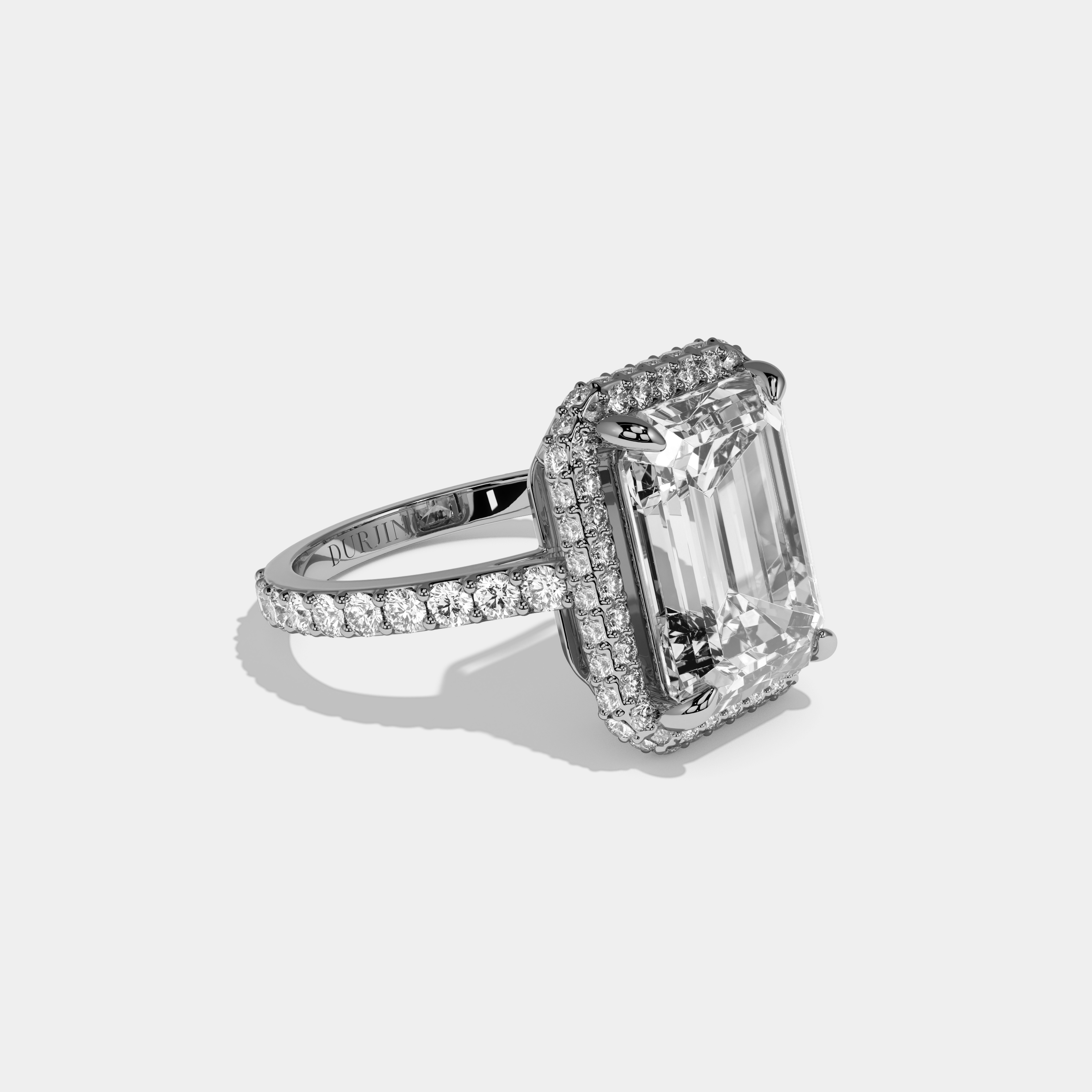 Louisa Emerald Cut Diamond Halo Band Engagement Ring 10ct 18k White Gold