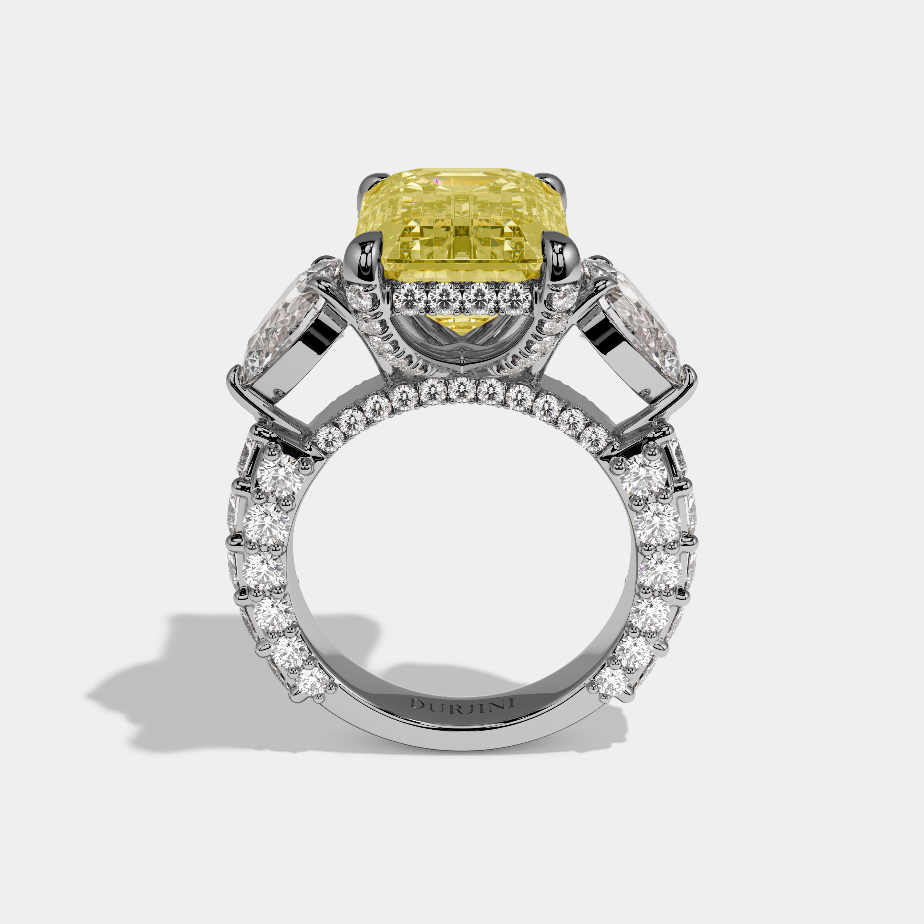 Francesca Fancy Yellow Emerald Cut Diamond Princess Band With Pear Sides Engagement Ring 10ct 18k White Gold