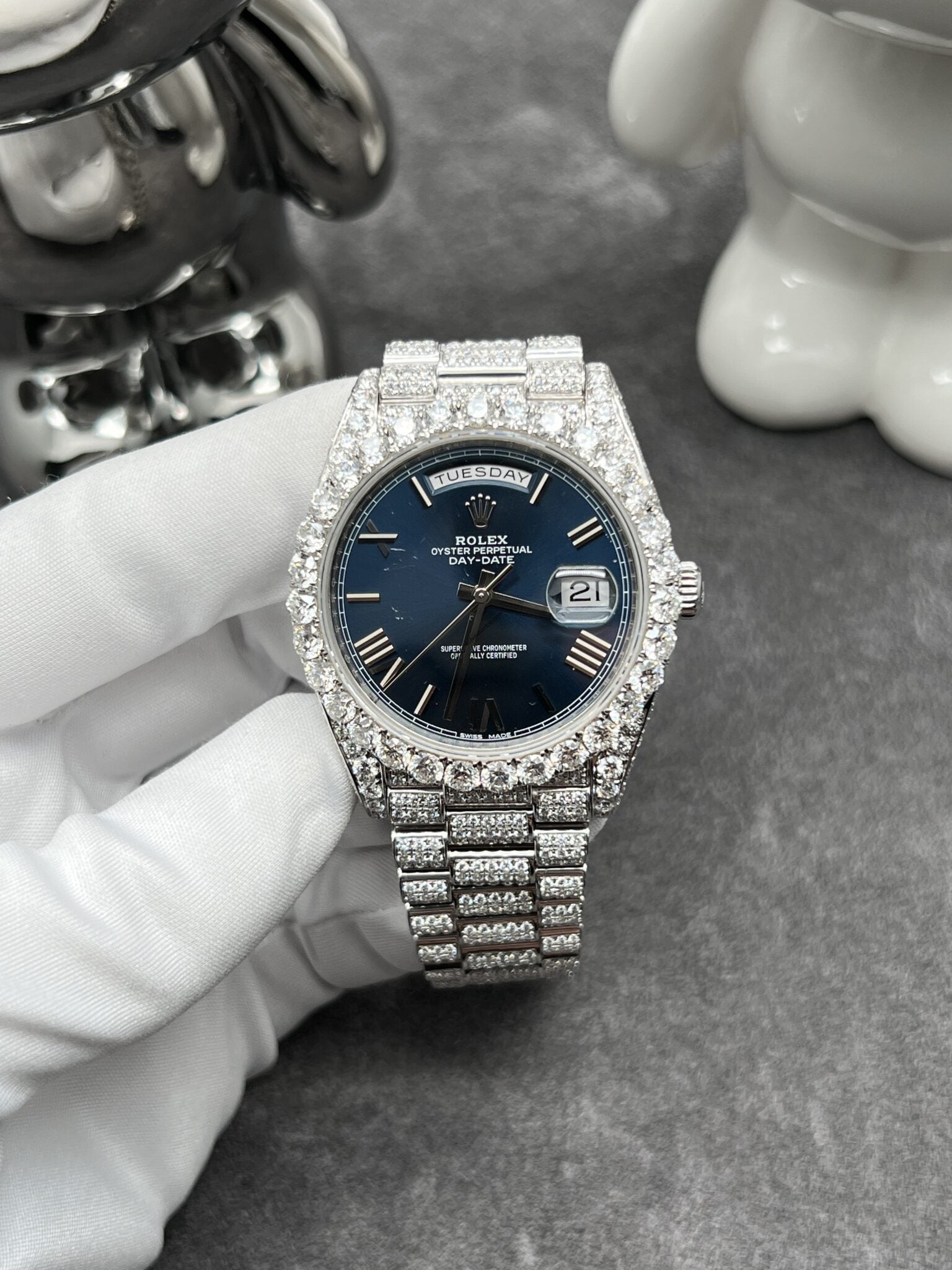 Rolex 228235 Day-Date 40 White Gold Blue Midnight Dial Diamond VVS1 2022 Full Set Watch