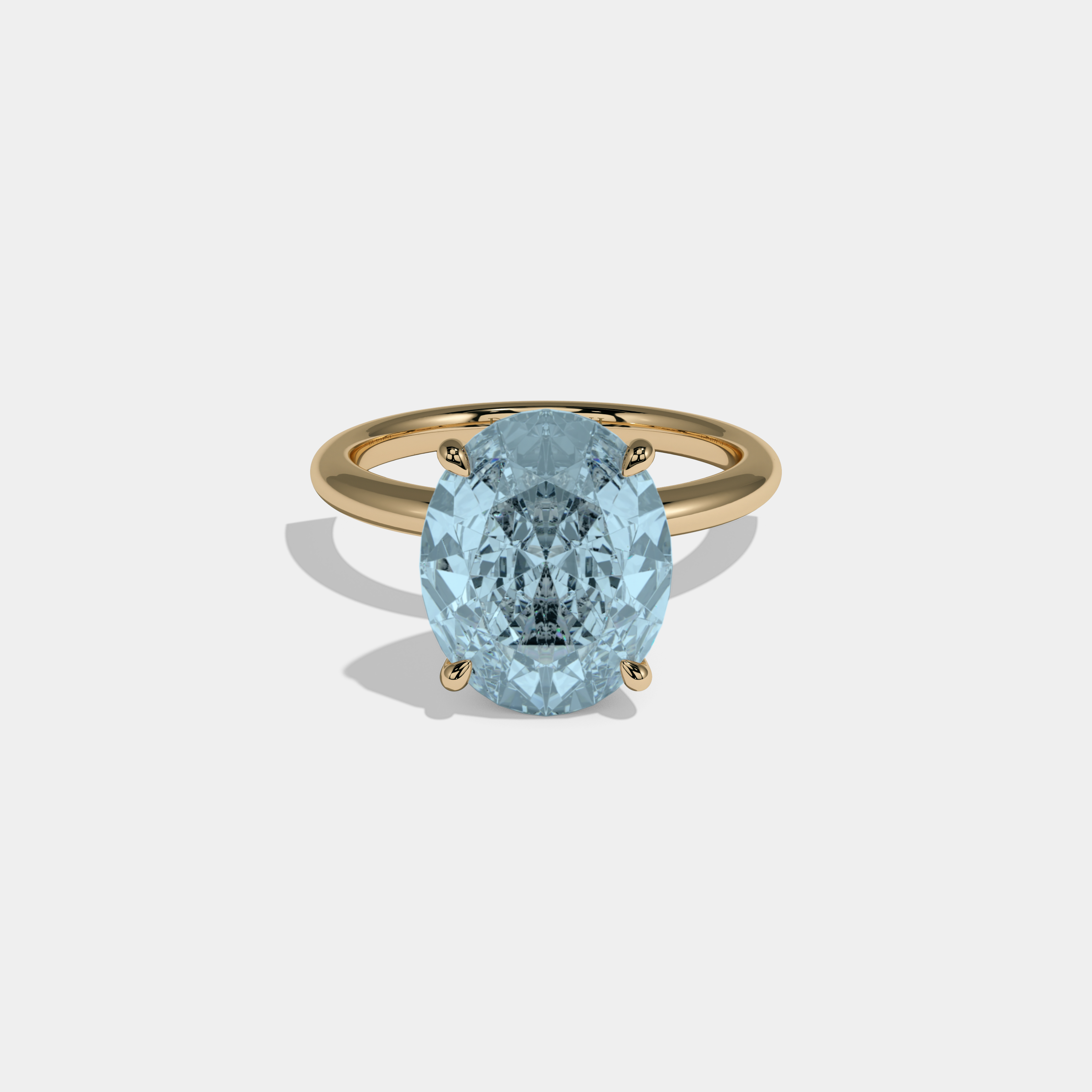 Caroline Fancy Light Blue Oval Cut Diamond Plain Band Engagement Ring 6.5ct 18K Yellow Gold