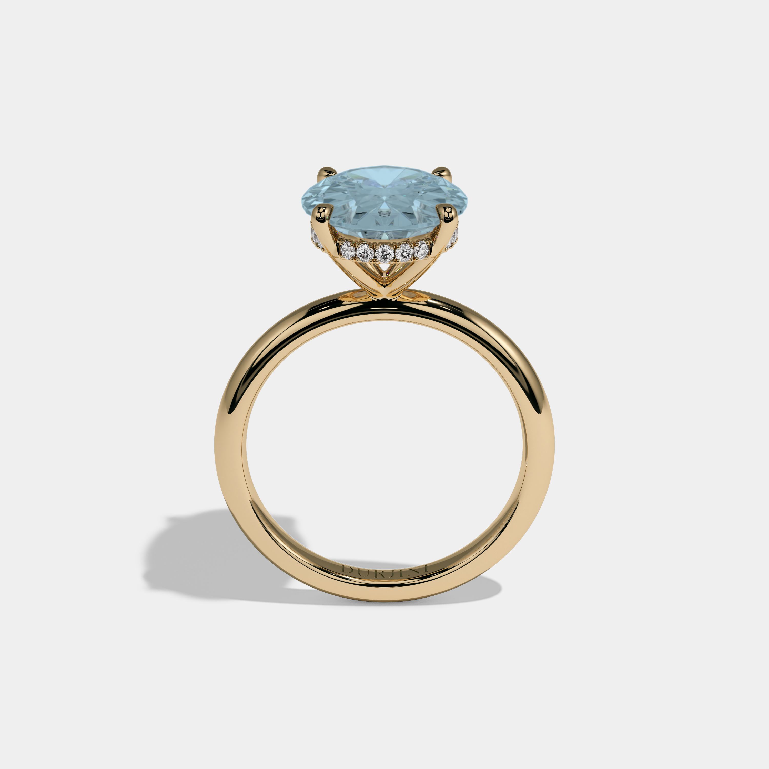 Caroline Fancy Light Blue Oval Cut Diamond Plain Band Engagement Ring 6.5ct 18K Yellow Gold