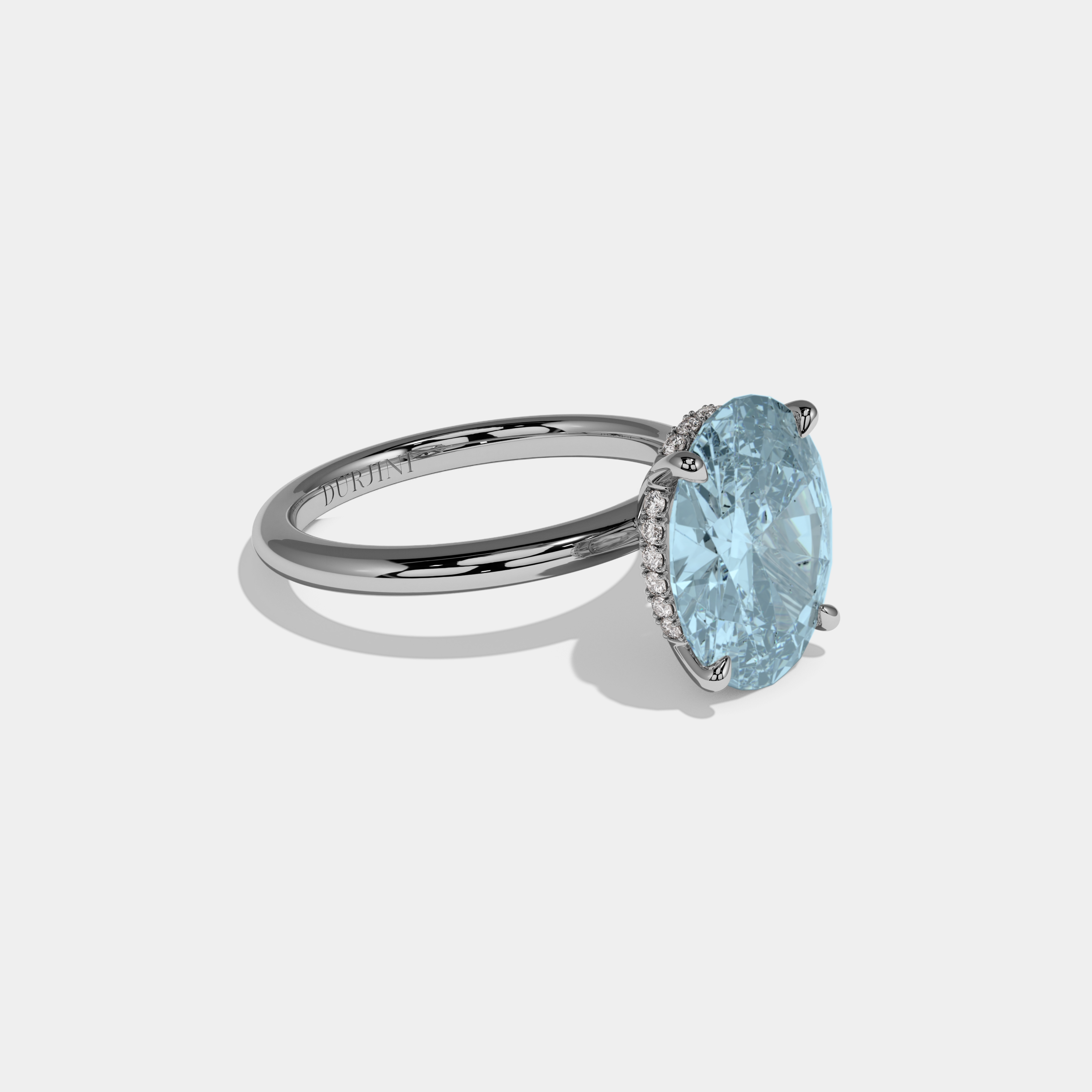 Margaret Fancy Light Blue Oval Cut Diamond Plain Band Engagement Ring 6.5ct 18K White Gold