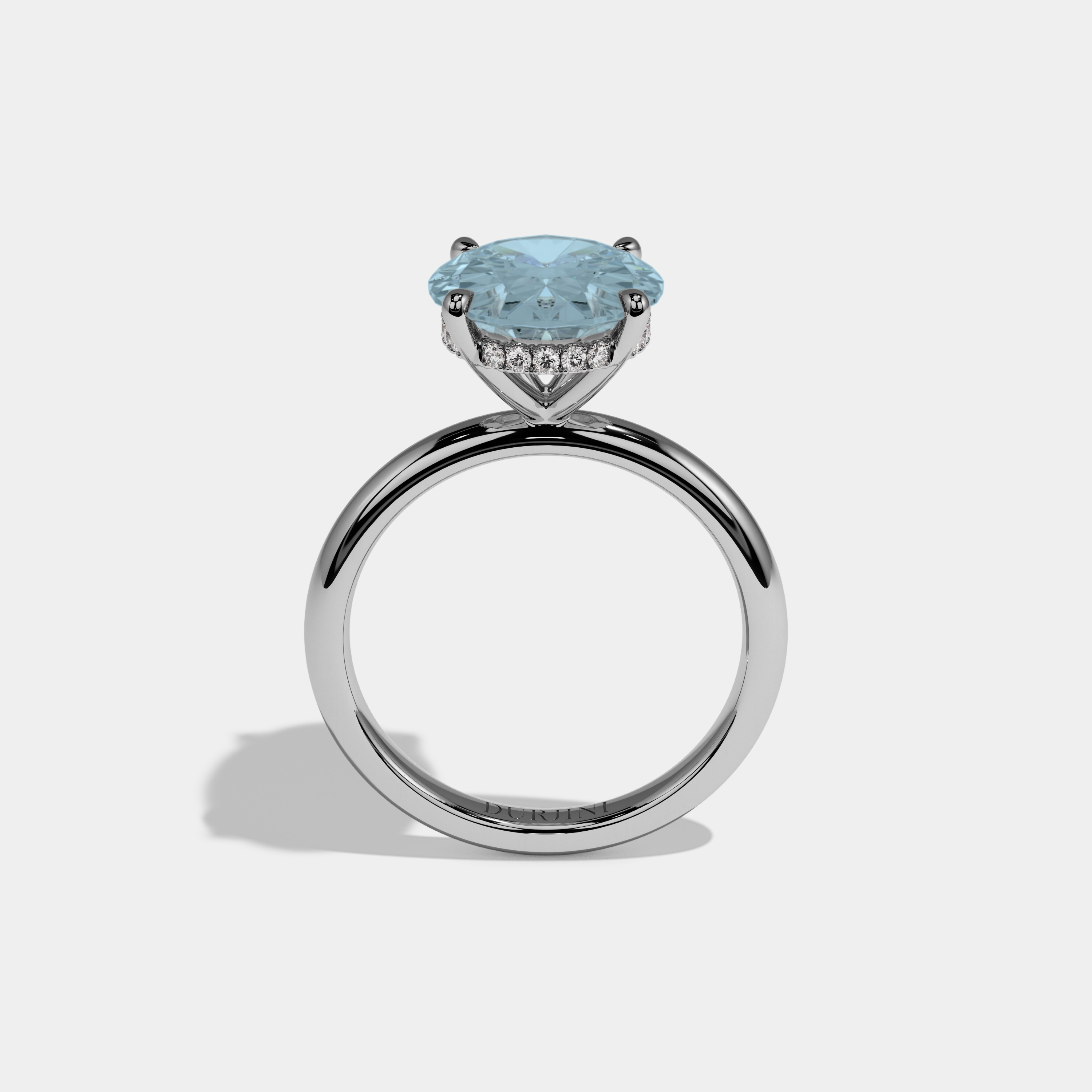 Margaret Fancy Light Blue Oval Cut Diamond Plain Band Engagement Ring 6.5ct 18K White Gold