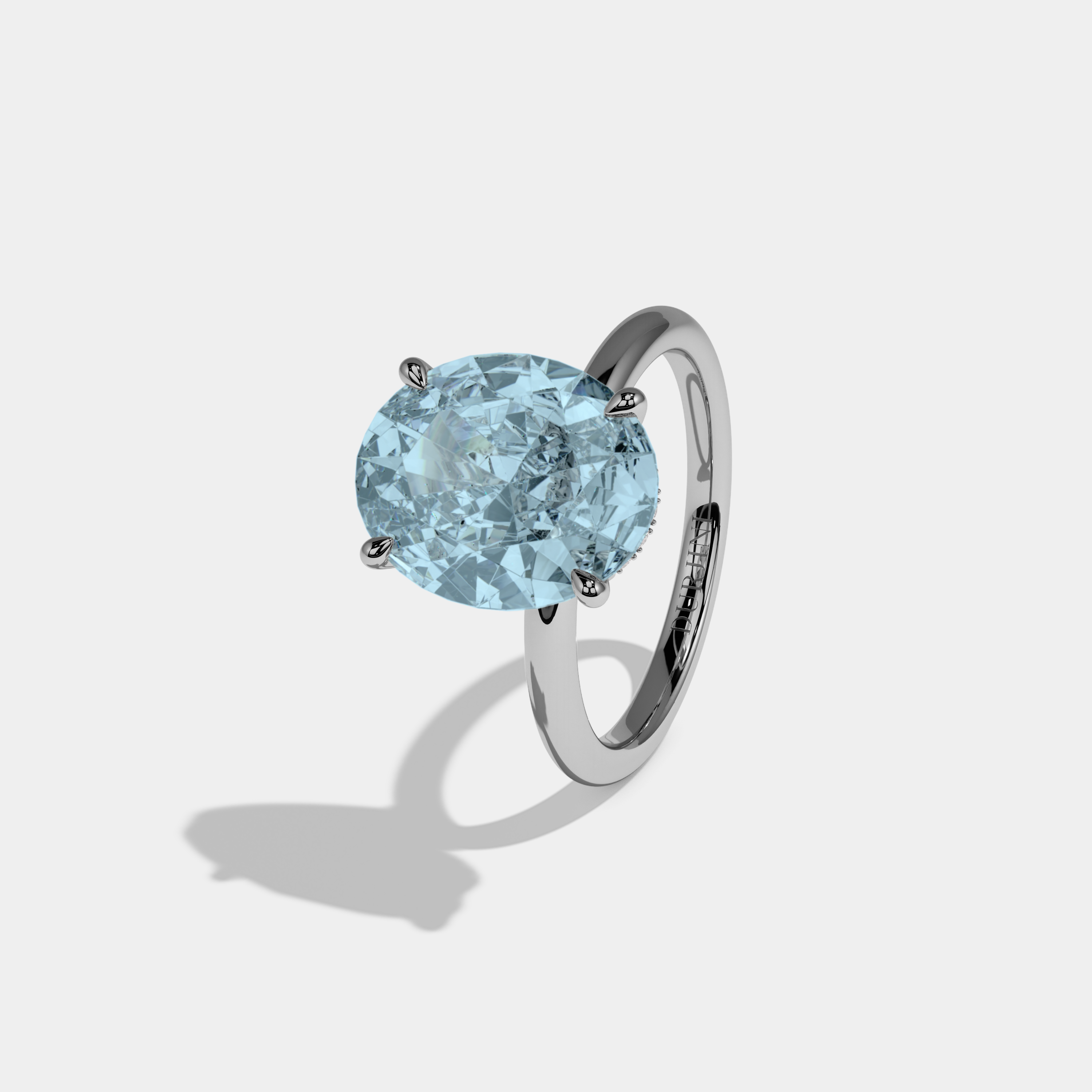 Margaret Fancy Light Blue Oval Cut Diamond Plain Band Engagement Ring 6.5ct 18K White Gold