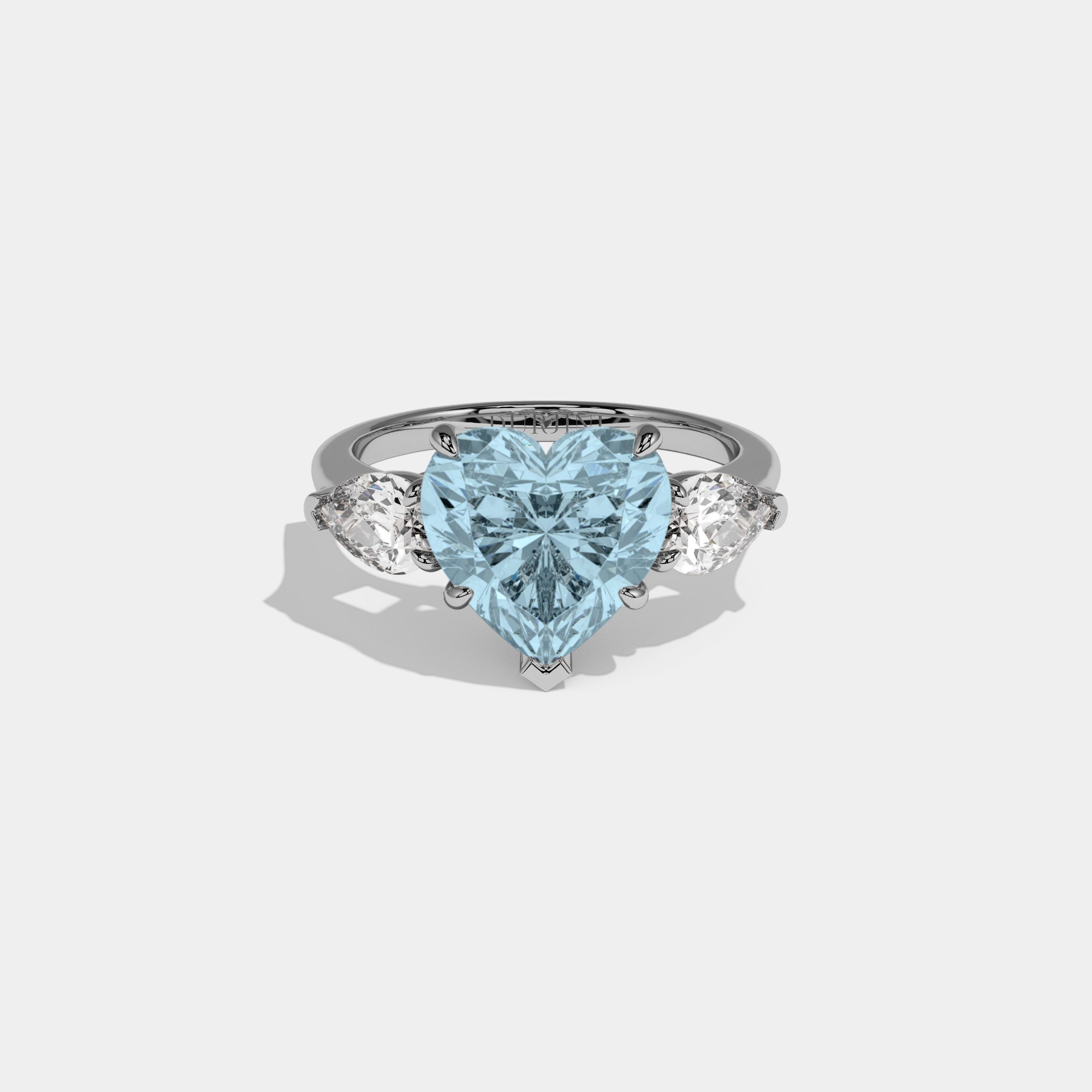 Margaret Fancy Light Blue Heart Cut Diamond Plain Band With Pear Cut Sides Engagement Ring 8ct 18K White Gold
