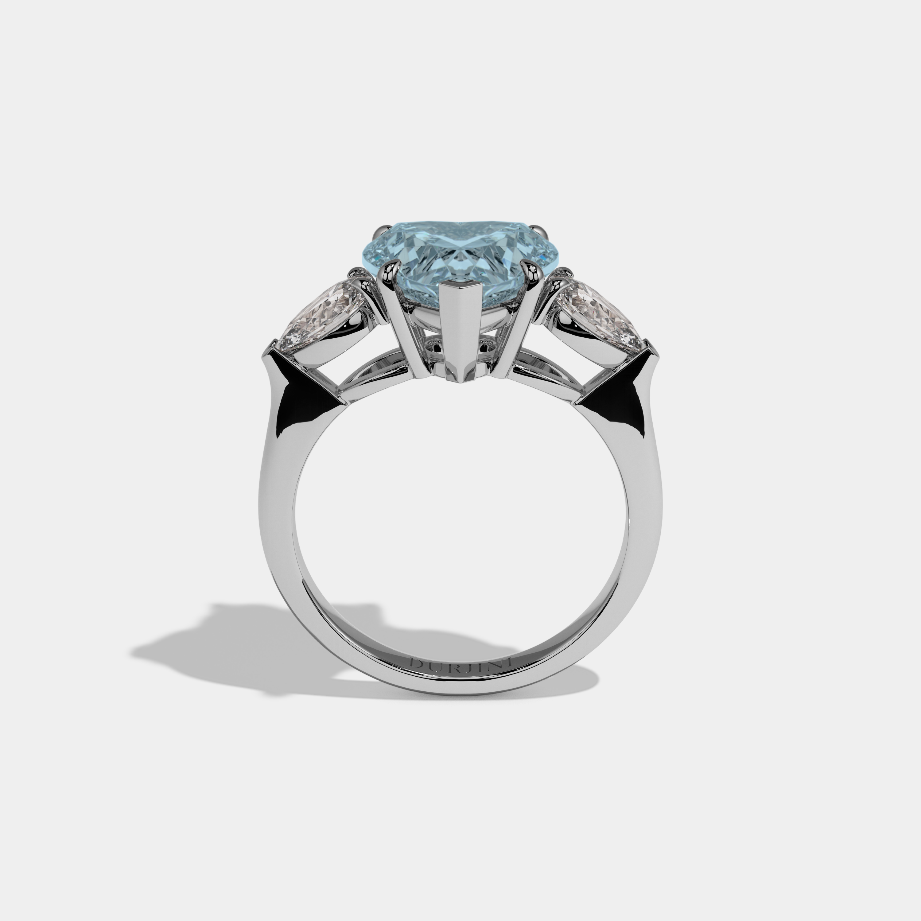 Margaret Fancy Light Blue Heart Cut Diamond Plain Band With Pear Cut Sides Engagement Ring 8ct 18K White Gold