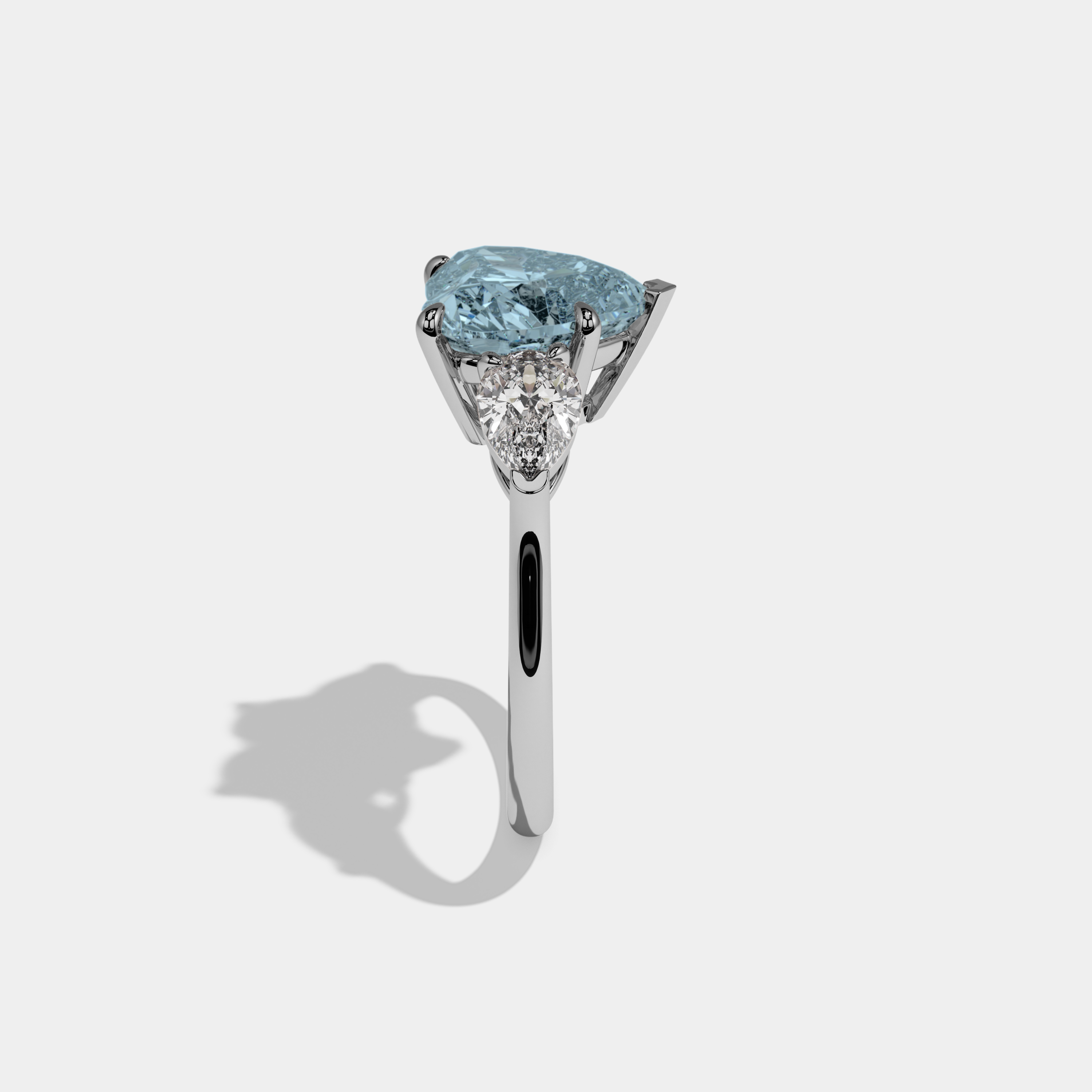 Margaret Fancy Light Blue Heart Cut Diamond Plain Band With Pear Cut Sides Engagement Ring 8ct 18K White Gold