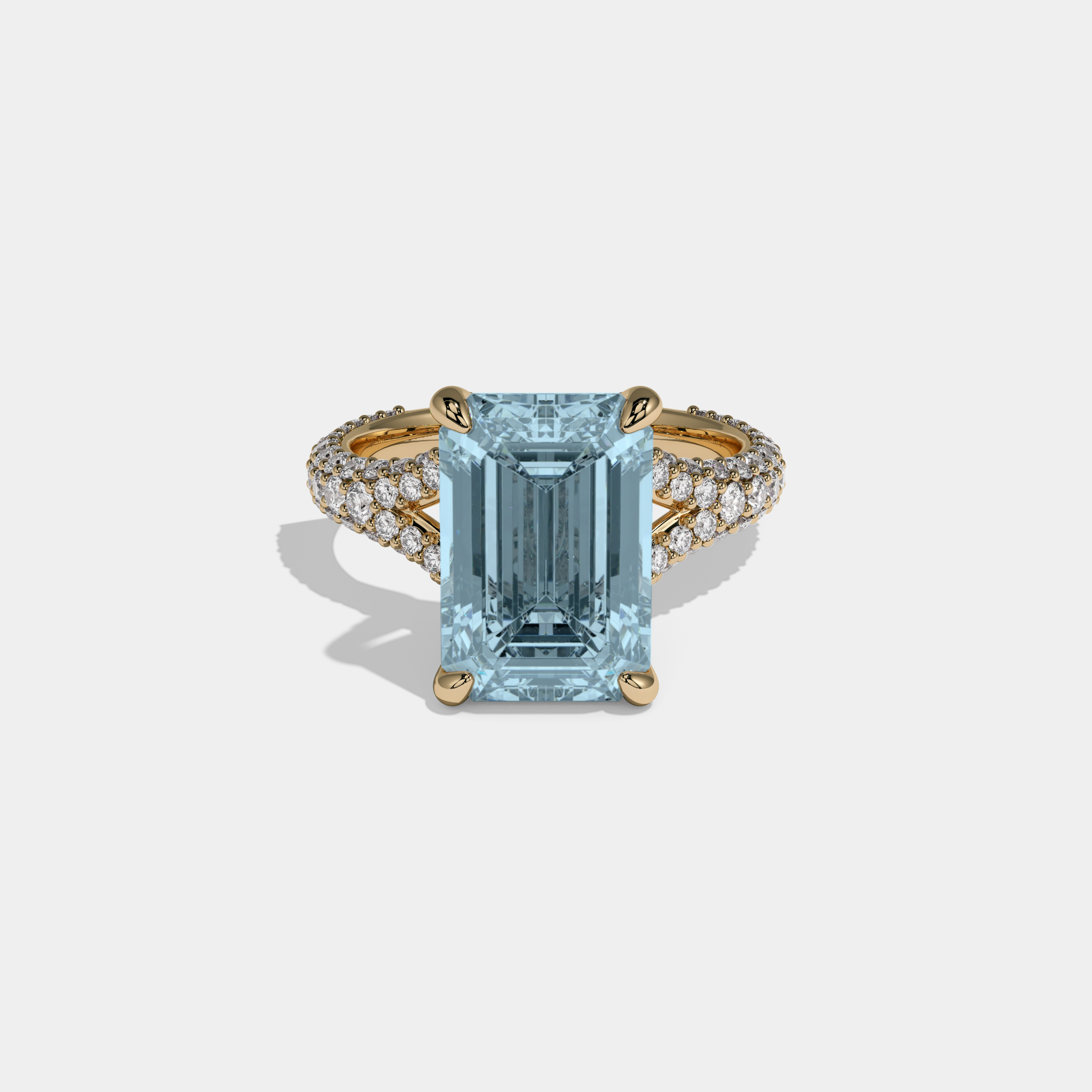 Caroline Fancy Light Blue Emerald Cut Diamond Band Engagement Ring 8ct 18K Yellow Gold