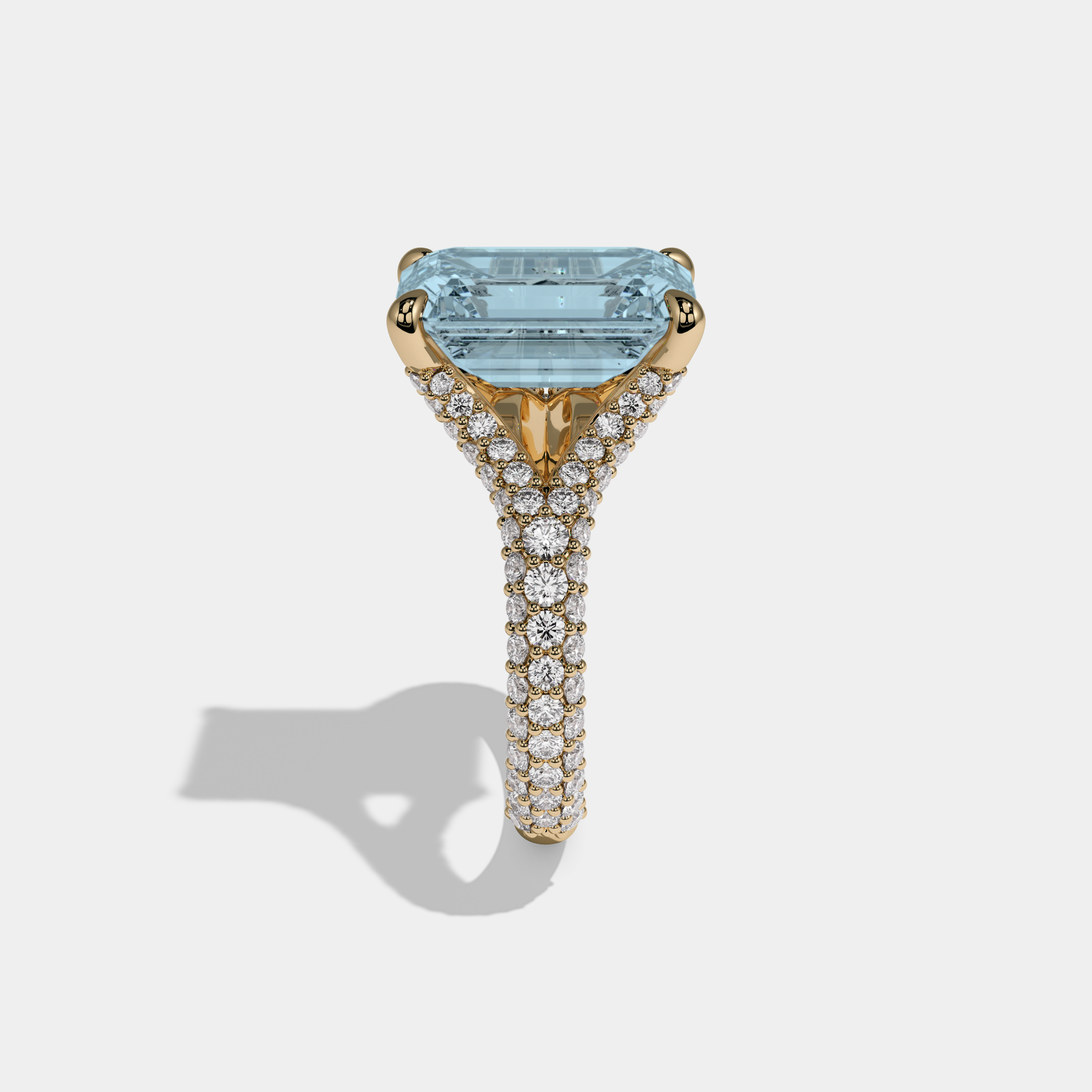 Caroline Fancy Light Blue Emerald Cut Diamond Band Engagement Ring 8ct 18K Yellow Gold