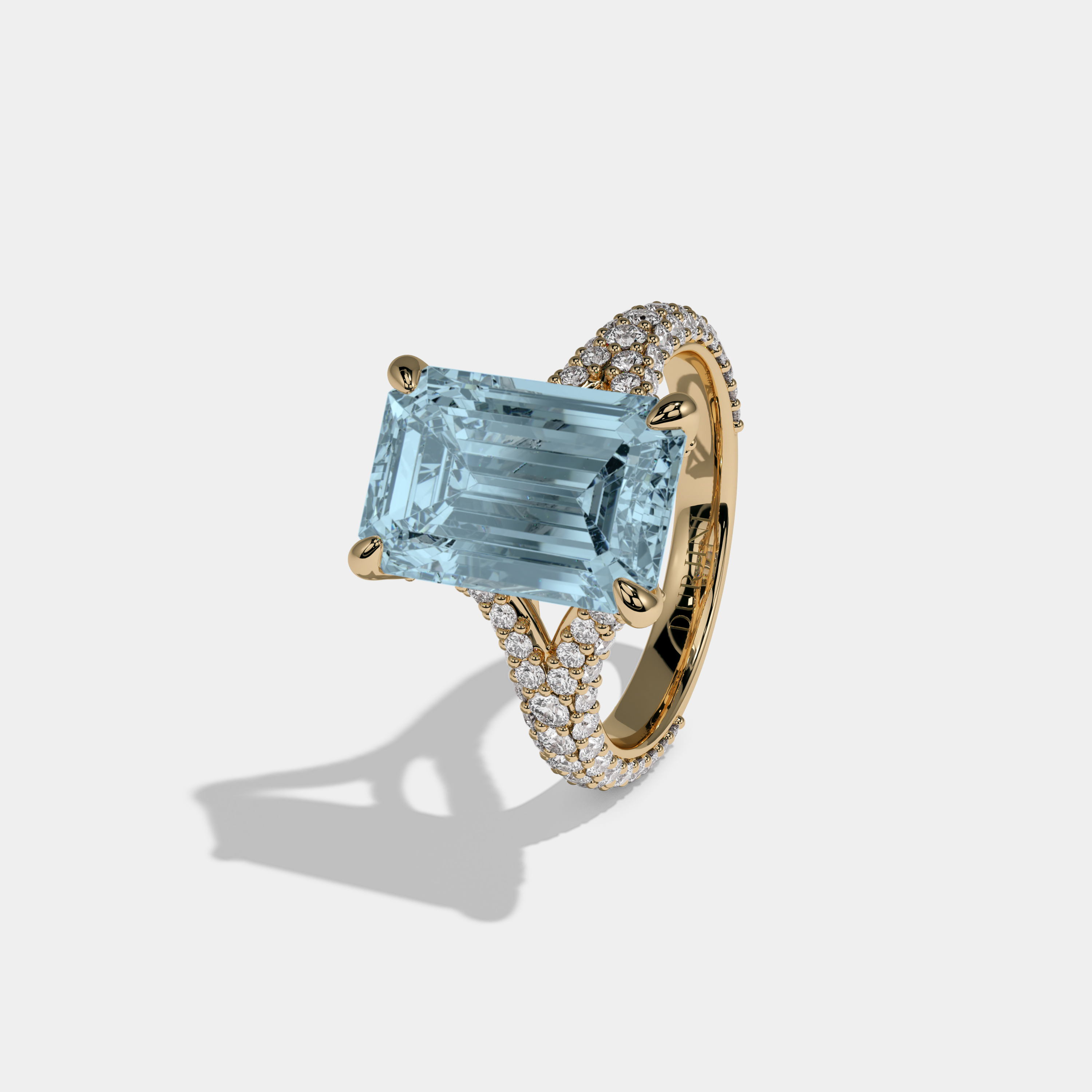 Caroline Fancy Light Blue Emerald Cut Diamond Band Engagement Ring 8ct 18K Yellow Gold