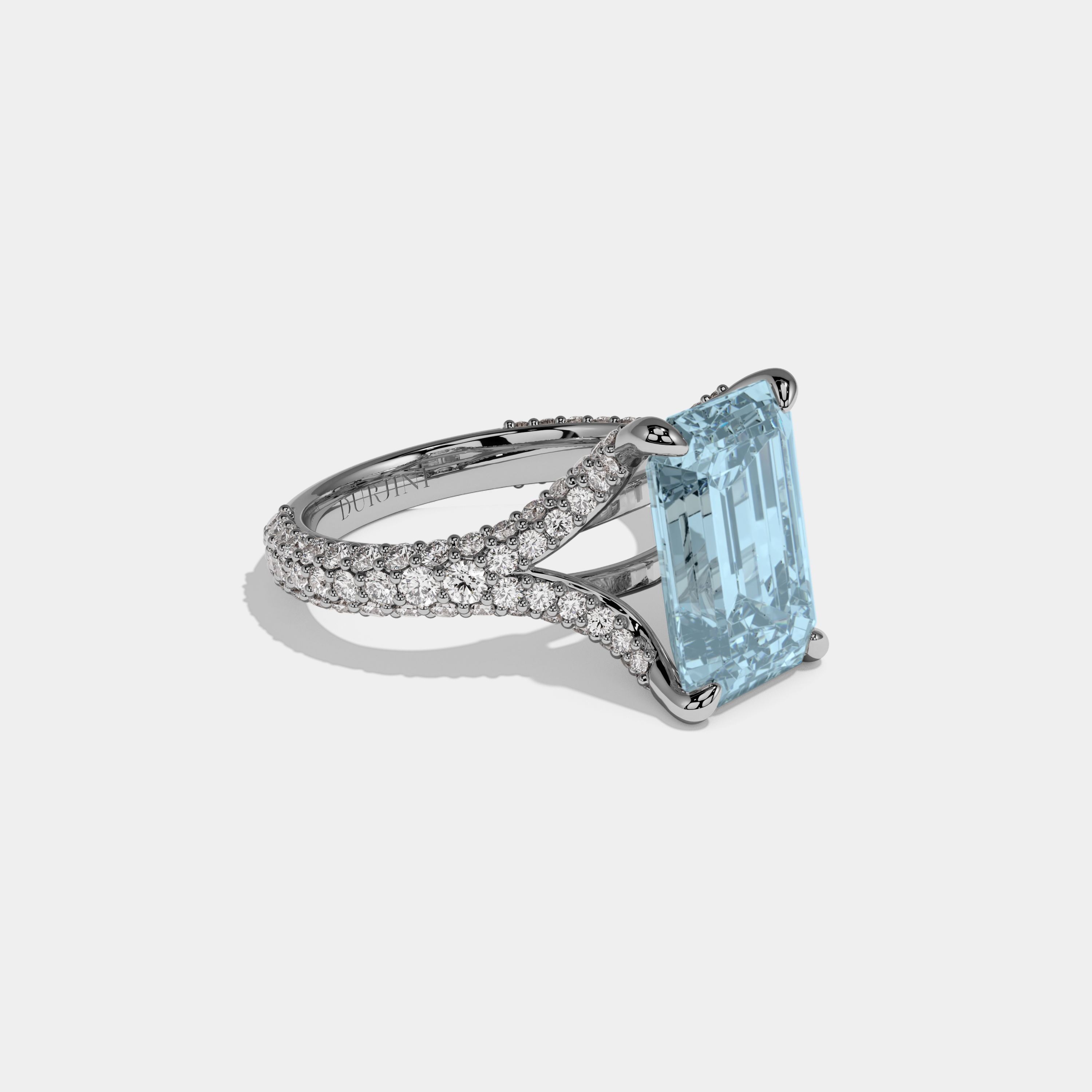 Margaret Fancy Light Blue Emerald Cut Diamond Band Engagement Ring 8ct 18K White Gold
