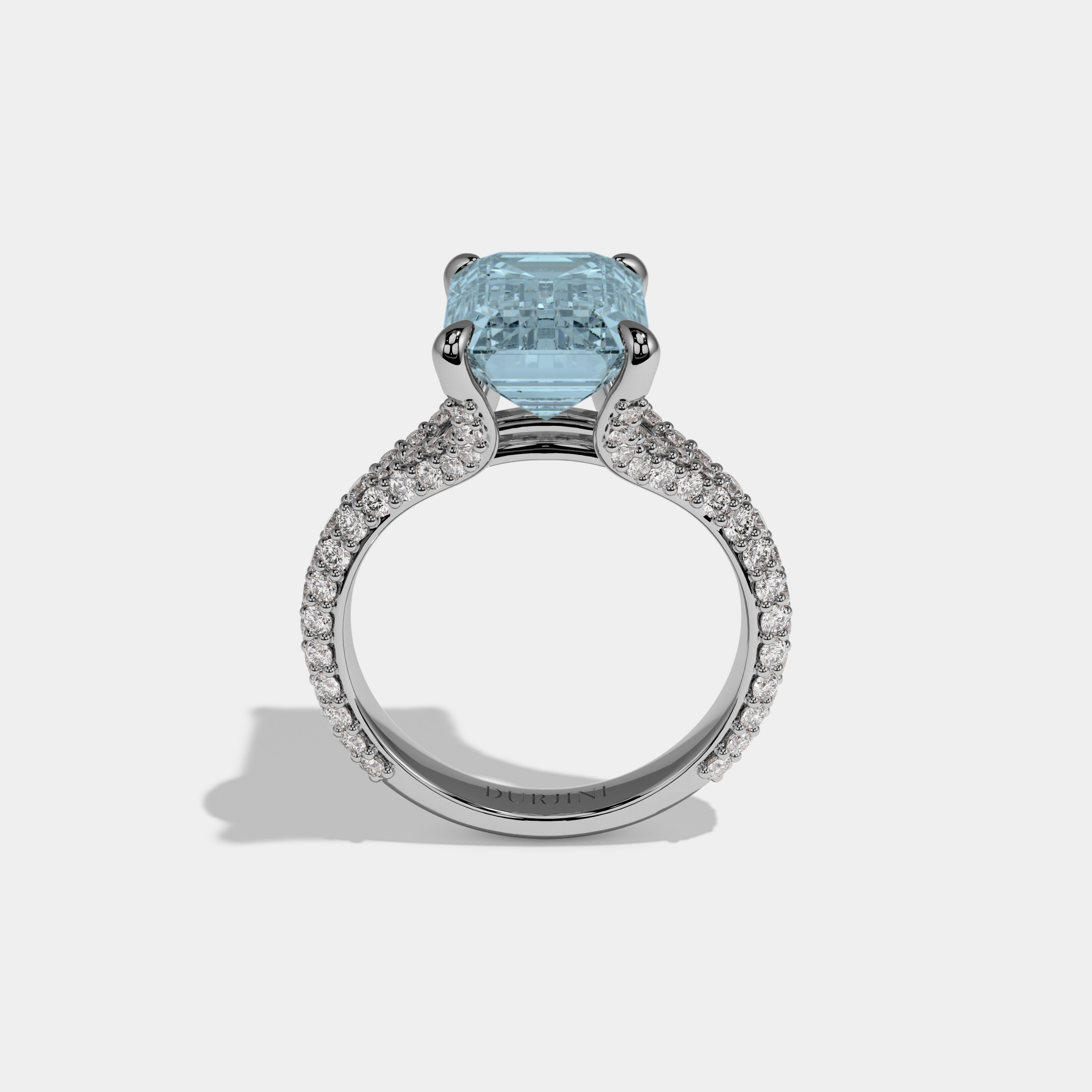Margaret Fancy Light Blue Emerald Cut Diamond Band Engagement Ring 8ct 18K White Gold