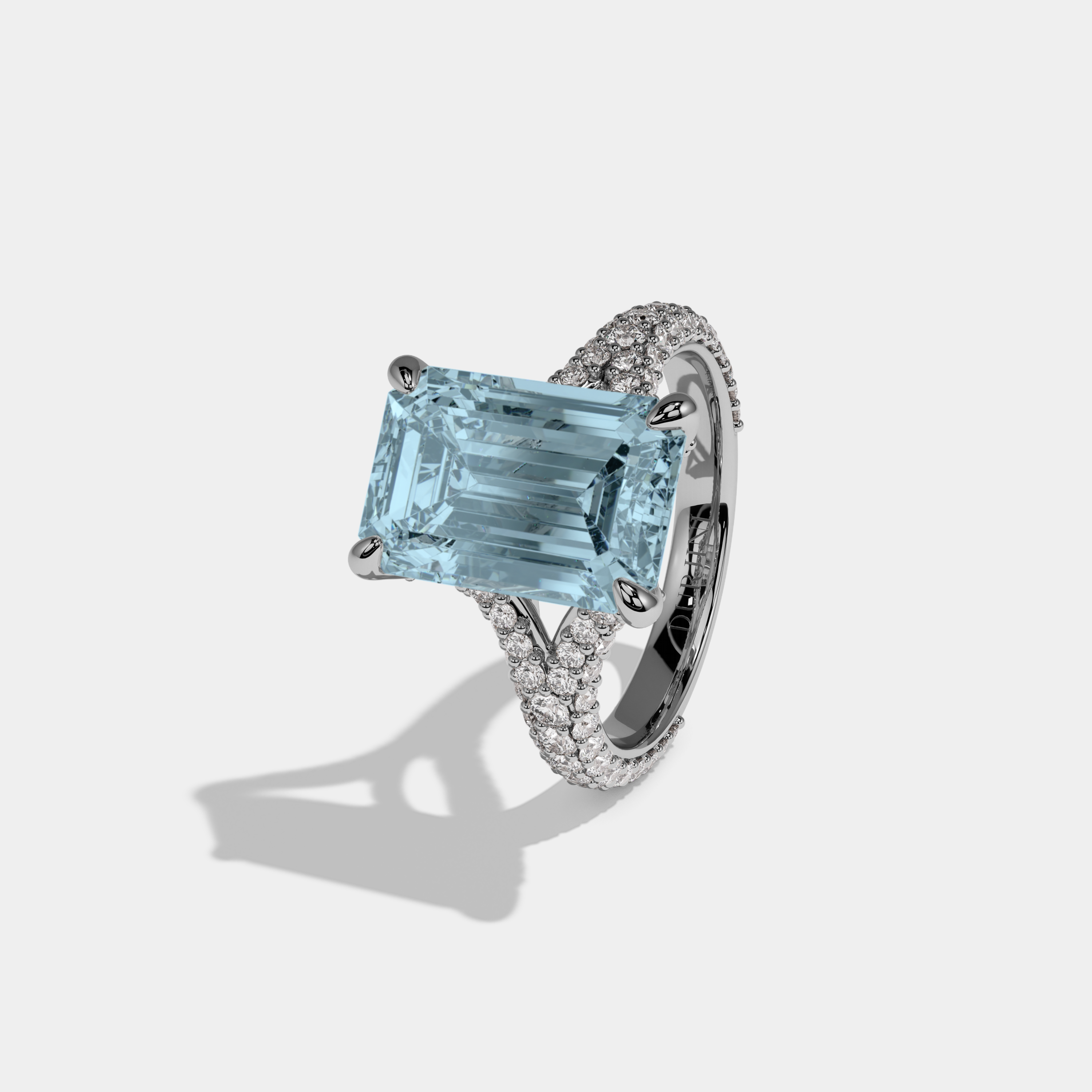 Margaret Fancy Light Blue Emerald Cut Diamond Band Engagement Ring 8ct 18K White Gold