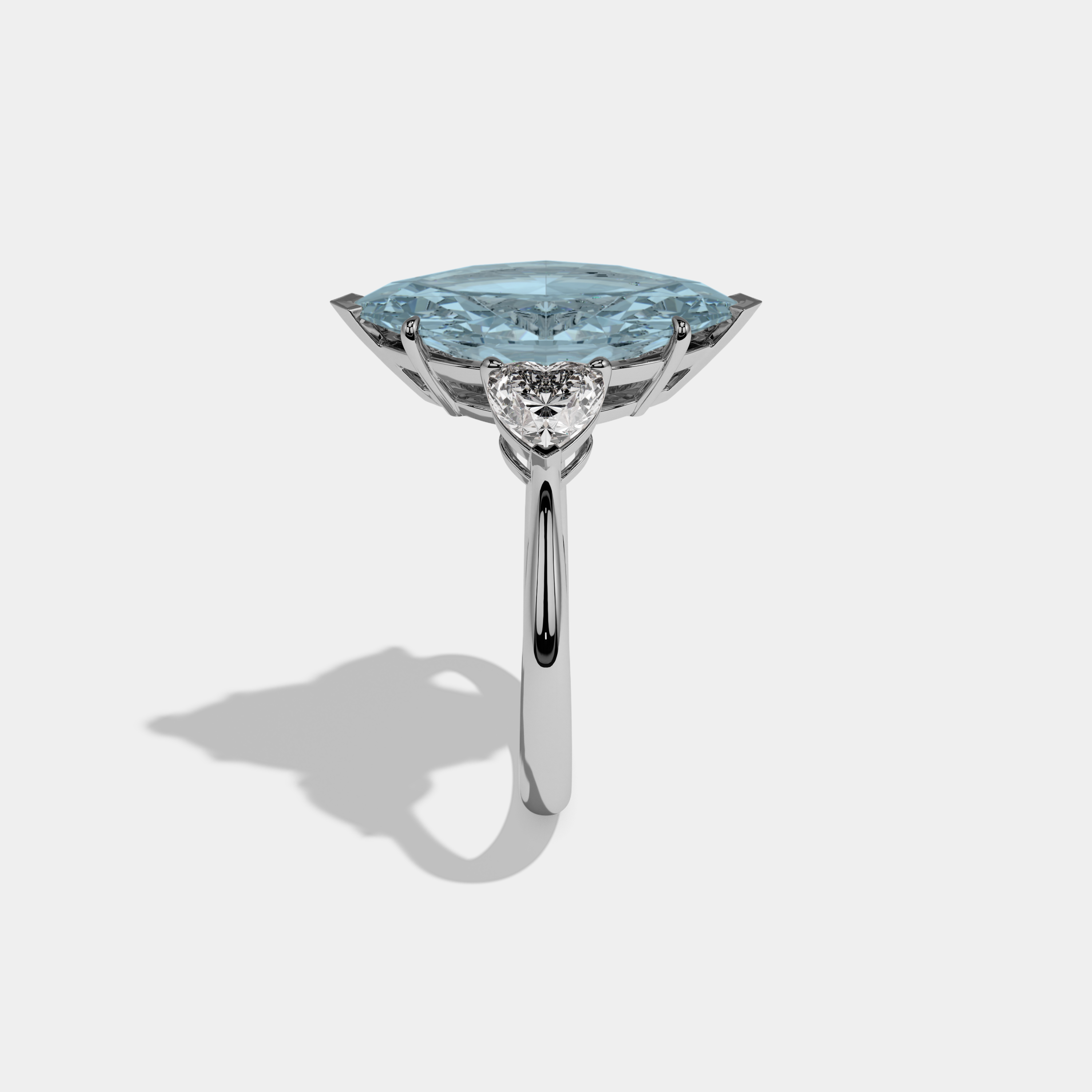 Margaret Fancy Light Blue Marquise Cut Diamond Plain Band With Heart Cut Sides Engagement Ring 8ct 18K White Gold