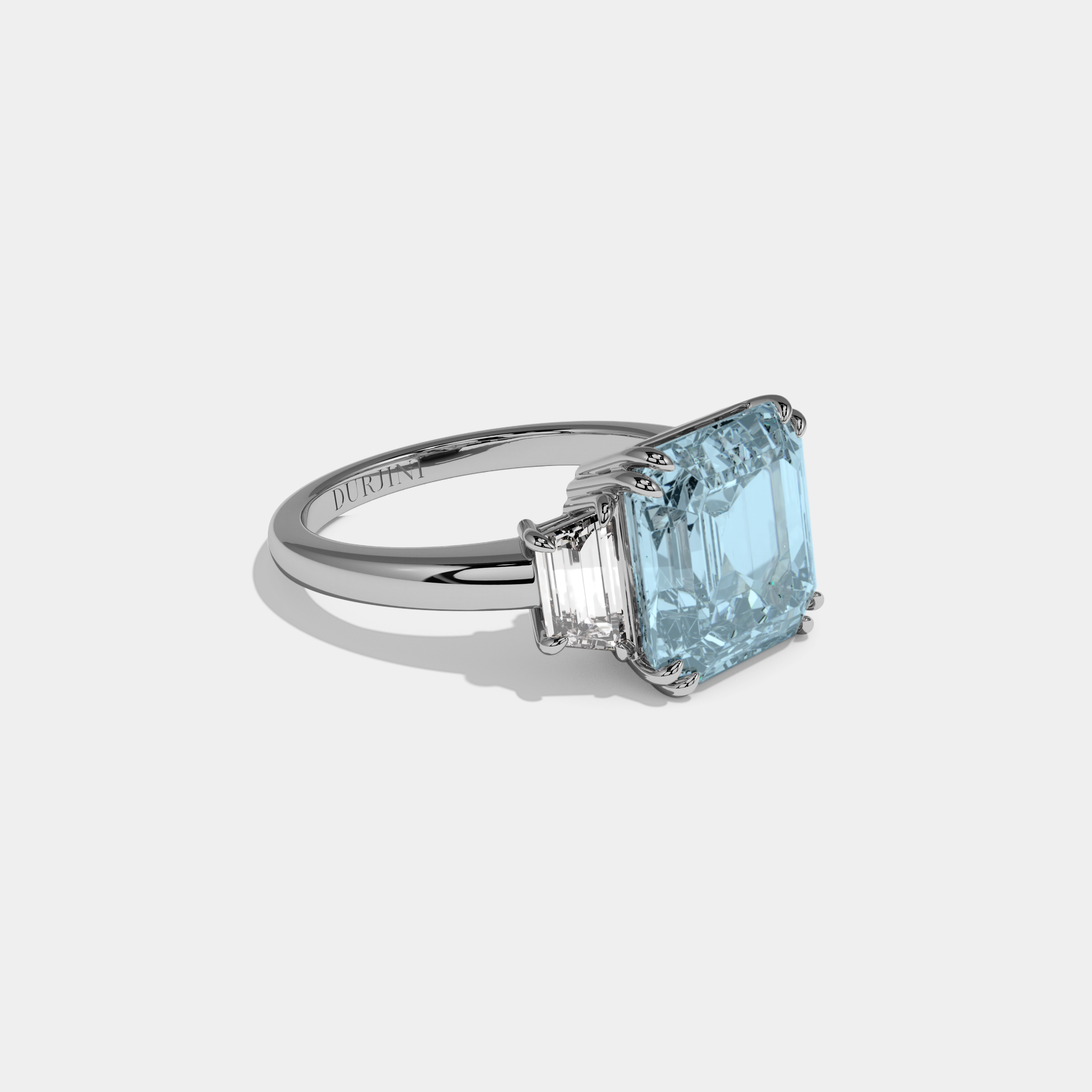 Margaret Fancy Light Blue Asscher Cut Diamond Plain Band With Step Cut Sides Engagement Ring 8ct 18K White Gold