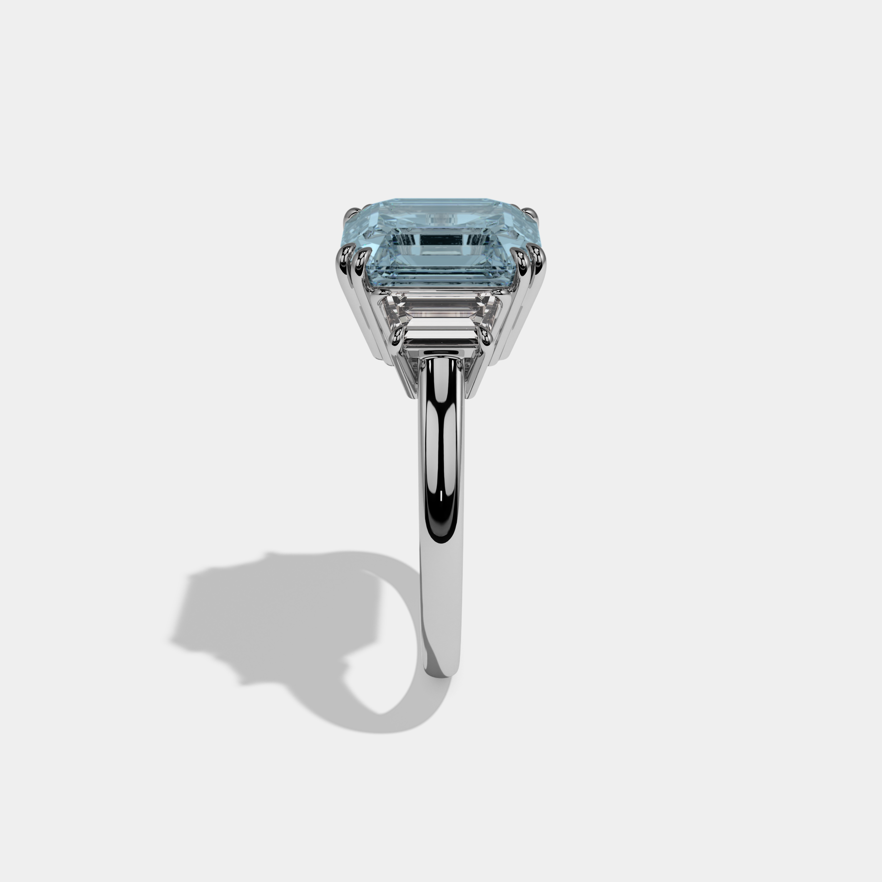 Margaret Fancy Light Blue Asscher Cut Diamond Plain Band With Step Cut Sides Engagement Ring 8ct 18K White Gold
