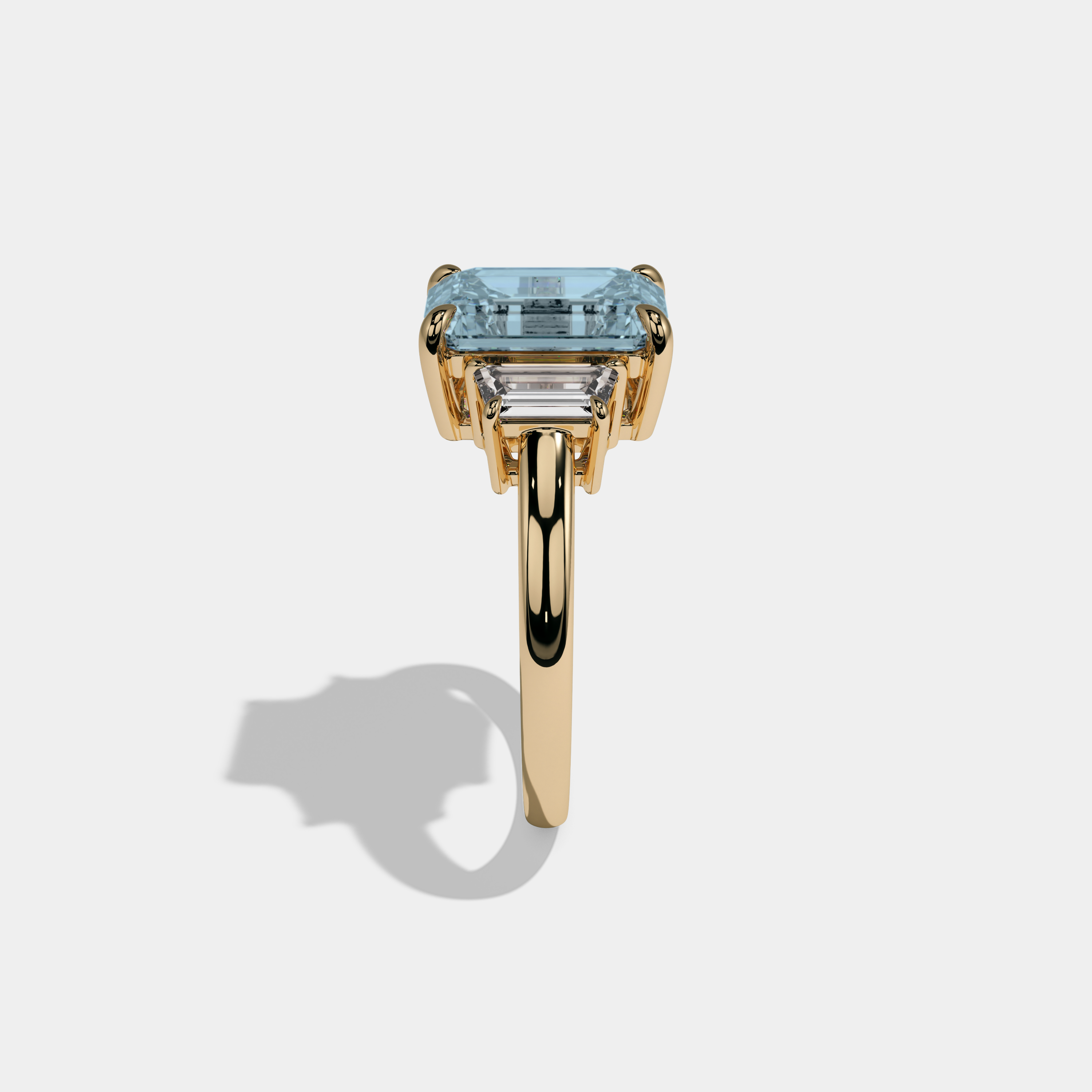 Alice Fancy Light Blue Emerald Cut Diamond Plain Band With Step Cut Sides Engagement Ring 8ct 18k Yellow Gold