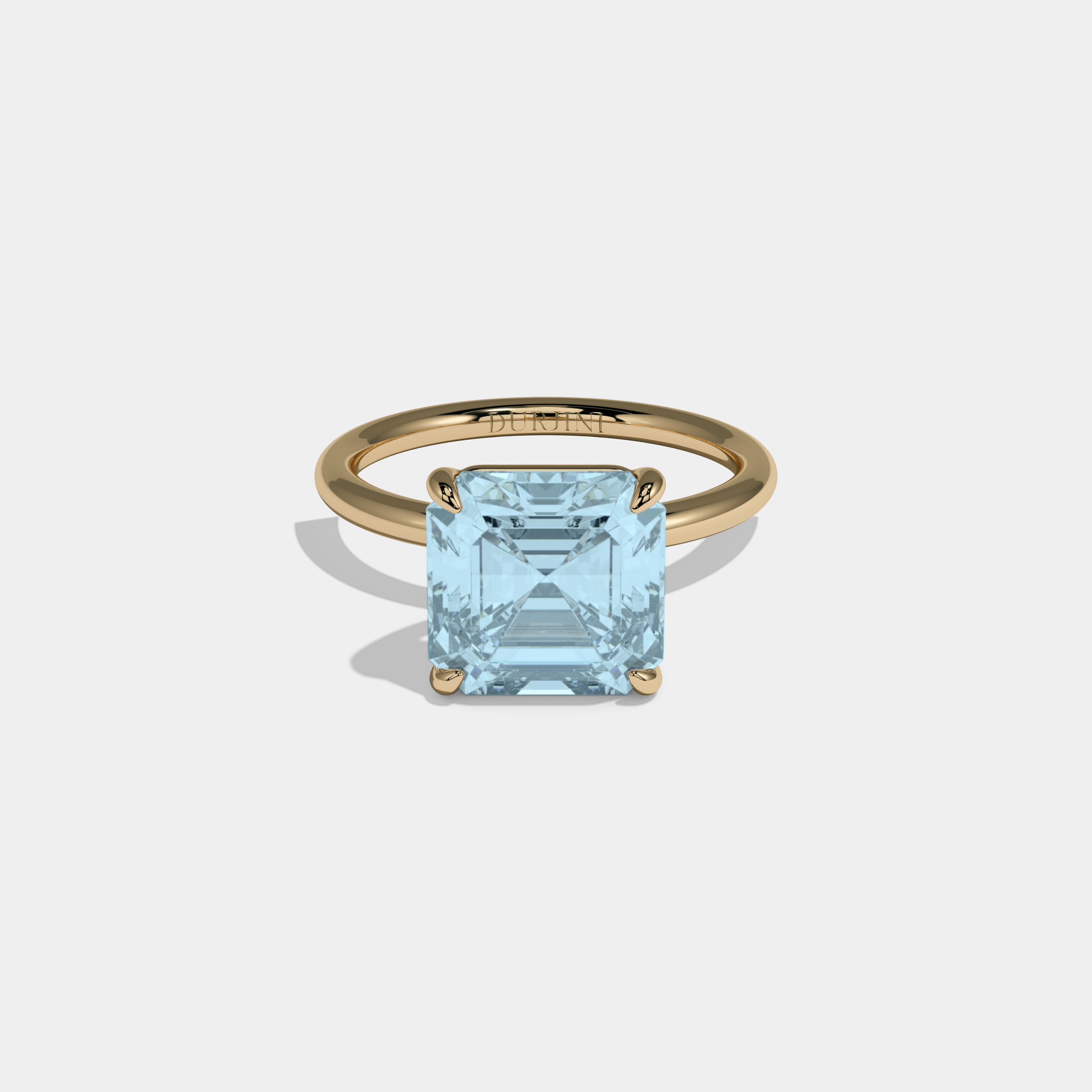 Alice Fancy Light Blue Asscher Cut Diamond Plain Band Engagement Ring 6ct 18k Yellow Gold