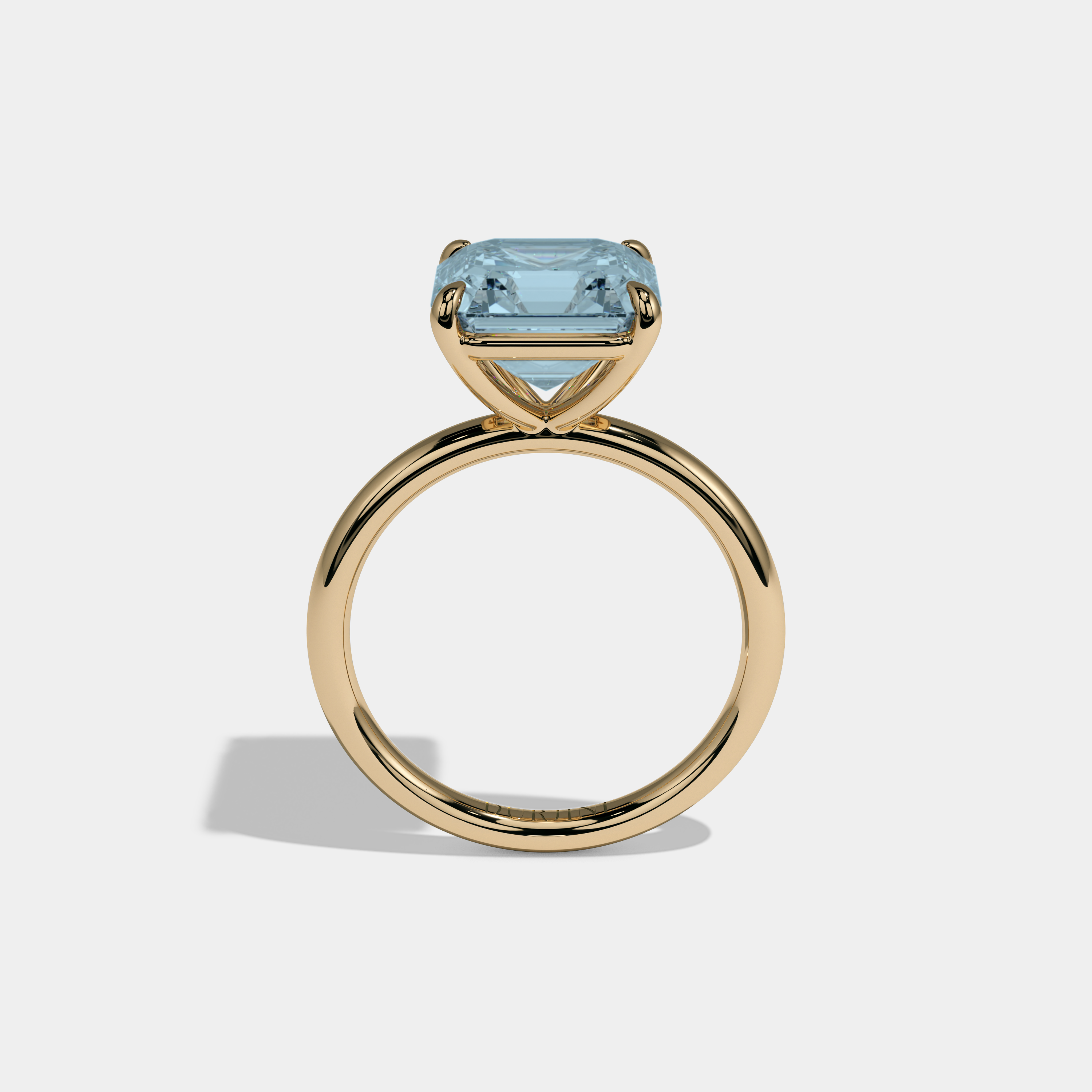 Alice Fancy Light Blue Asscher Cut Diamond Plain Band Engagement Ring 6ct 18k Yellow Gold
