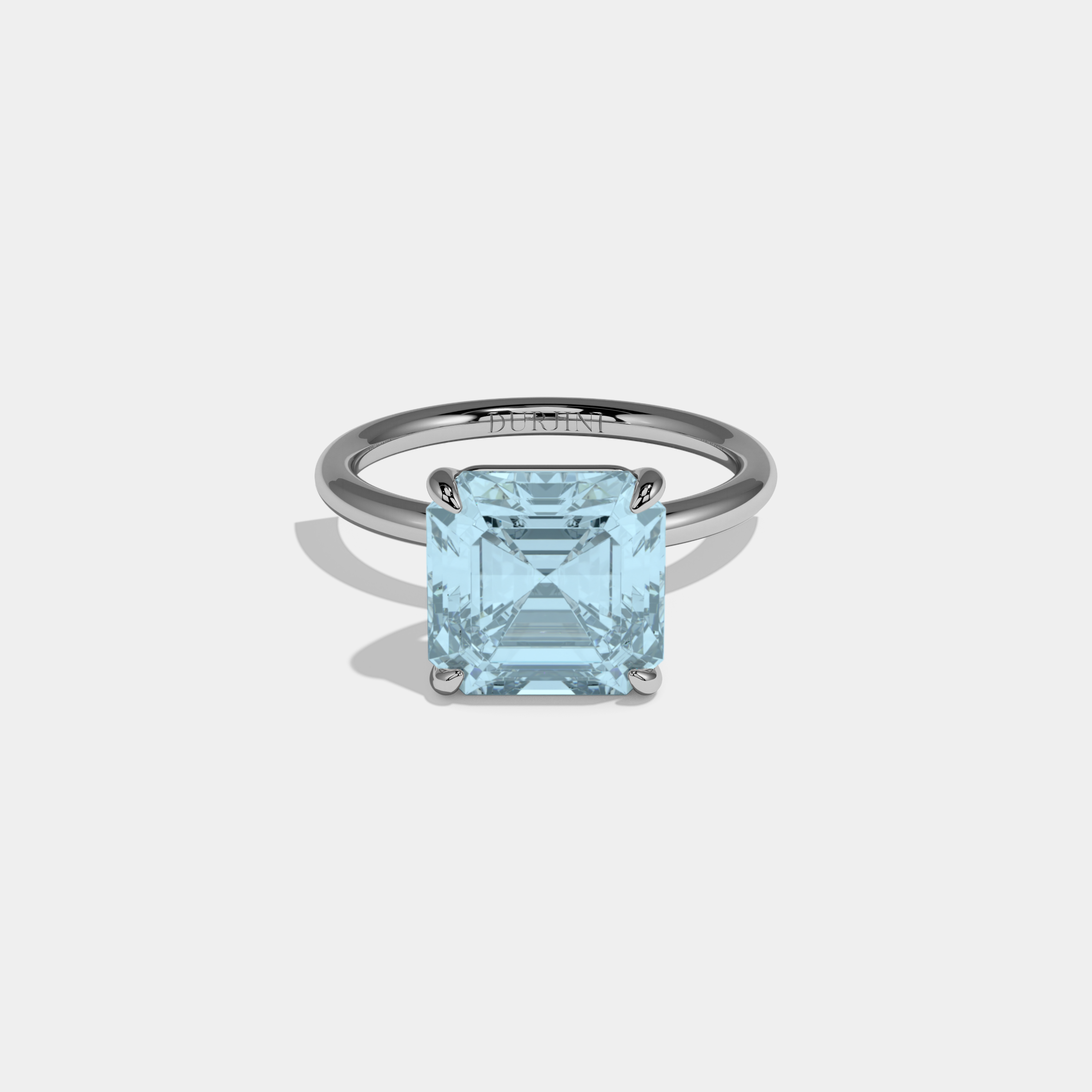Amelia Fancy Light Blue Asscher Cut Diamond Plain Band Engagement Ring 6ct 18k White Gold