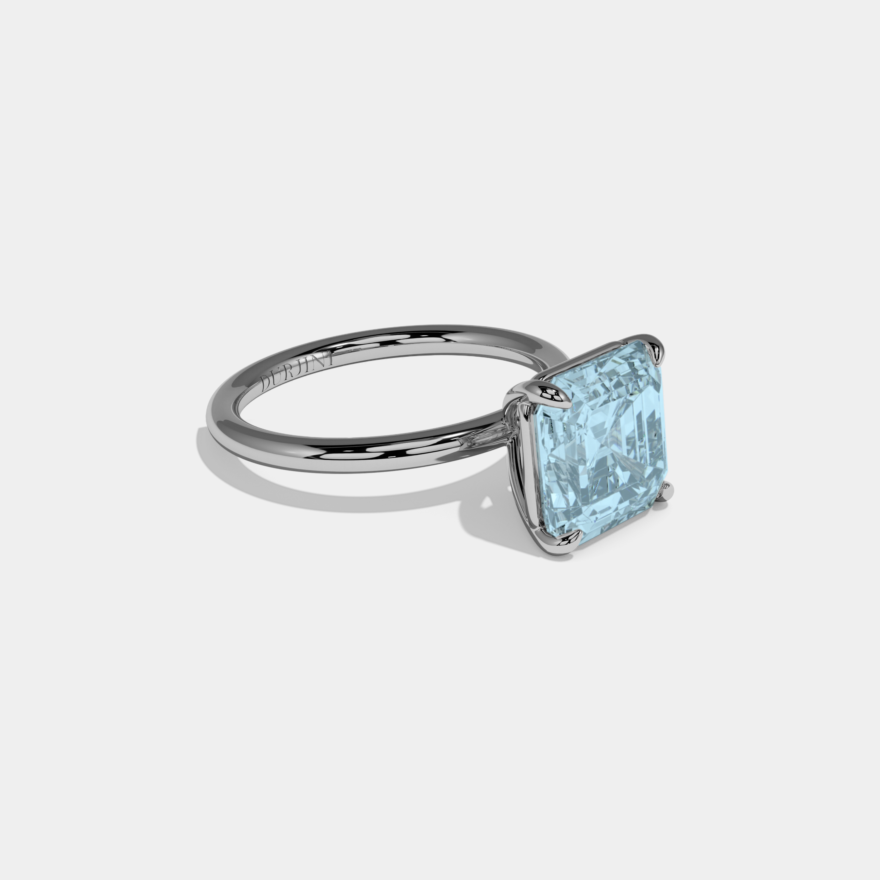 Amelia Fancy Light Blue Asscher Cut Diamond Plain Band Engagement Ring 6ct 18k White Gold
