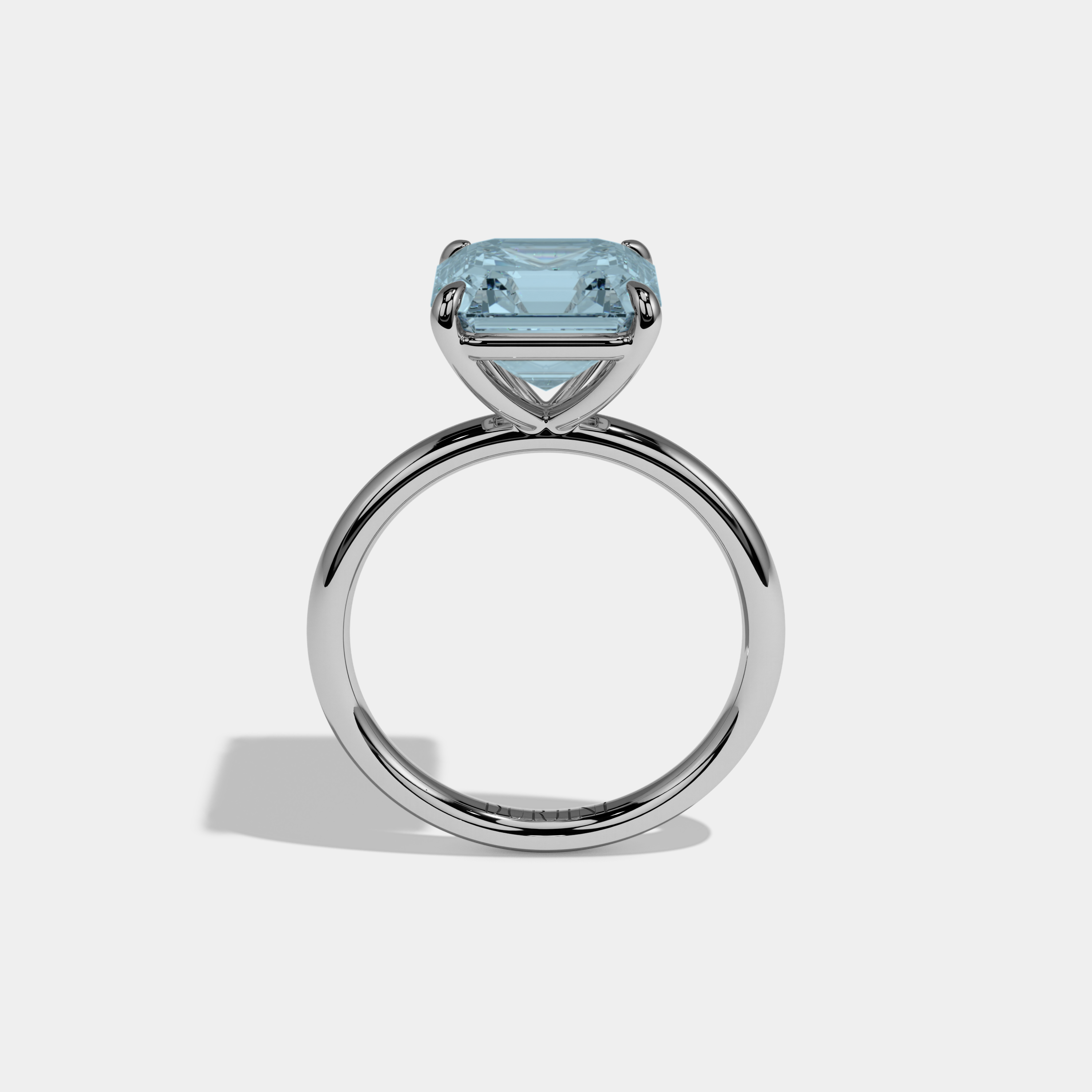 Amelia Fancy Light Blue Asscher Cut Diamond Plain Band Engagement Ring 6ct 18k White Gold