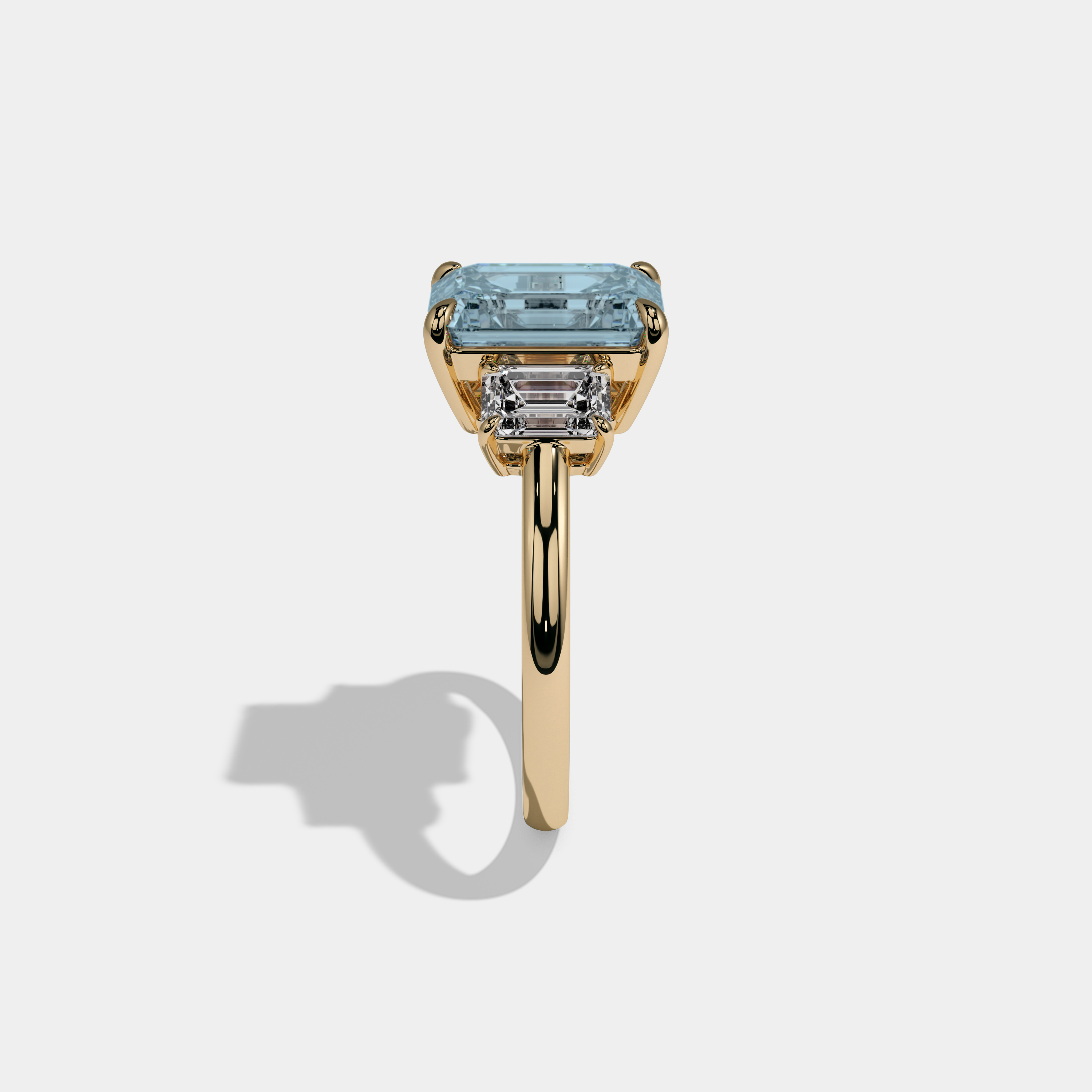 Alice Fancy Light Blue Emerald Cut Diamond Plain Band With Emerald Cut Sides Engagement Ring 8ct 18k Yellow Gold