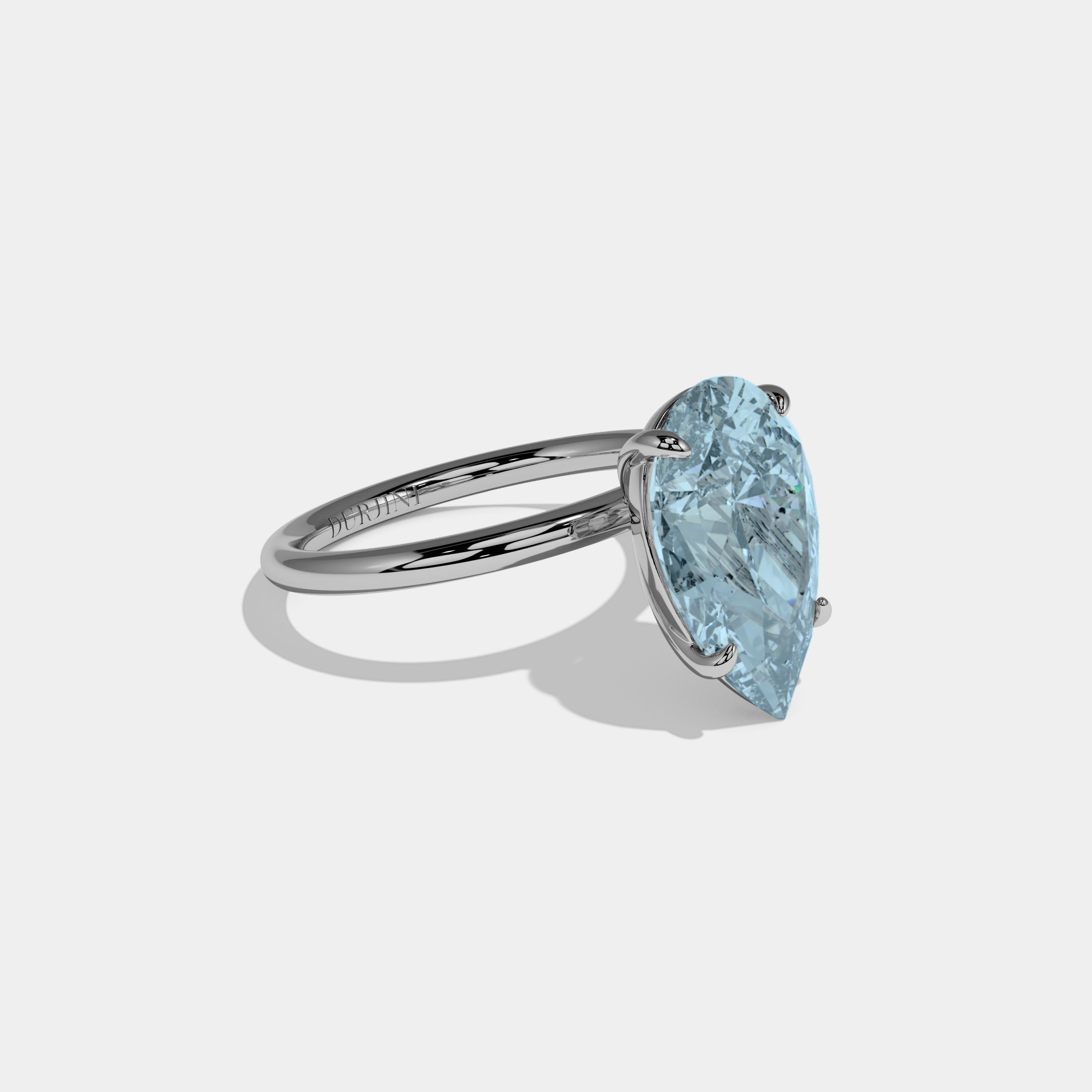 Mary Fancy Light Blue Pear Cut Diamond Plain Band Engagement Ring 6ct 18K White Gold