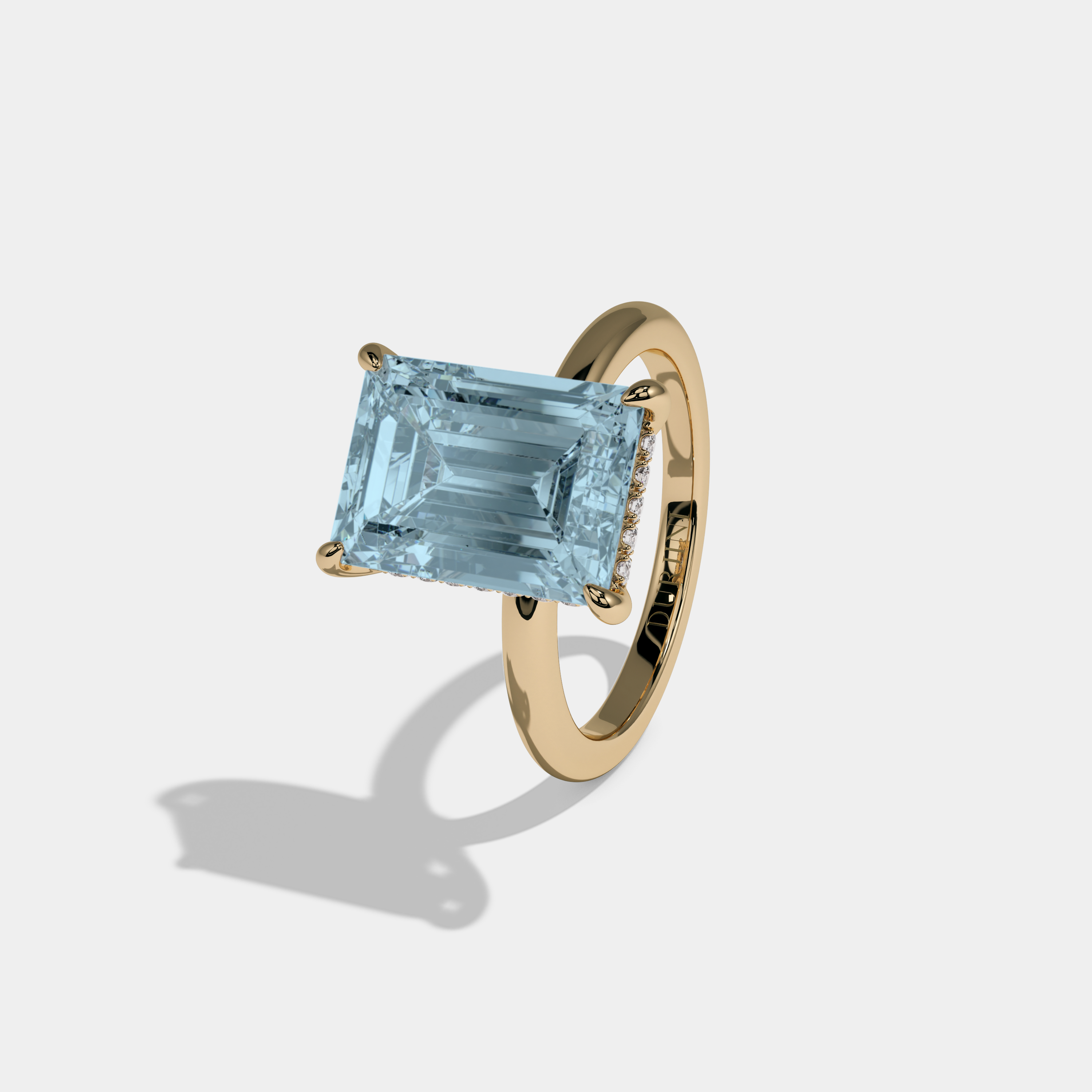 Anne Fancy Light Blue Emerald Cut Diamond Plain Band Engagement Ring 6.5ct 18K Yellow Gold