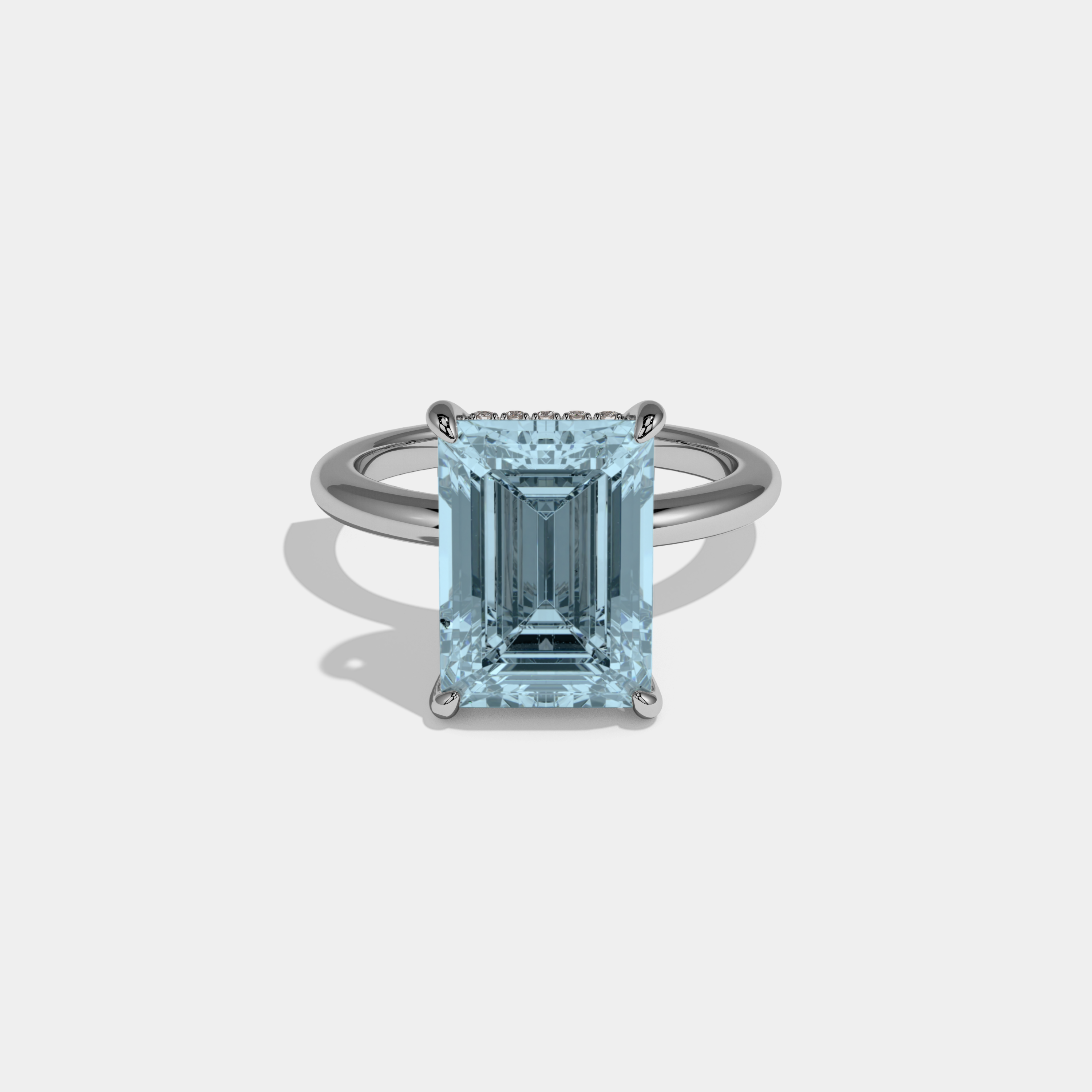 Mary Fancy Light Blue Emerald Cut Diamond Plain Band Engagement Ring 6.5ct 18K White Gold