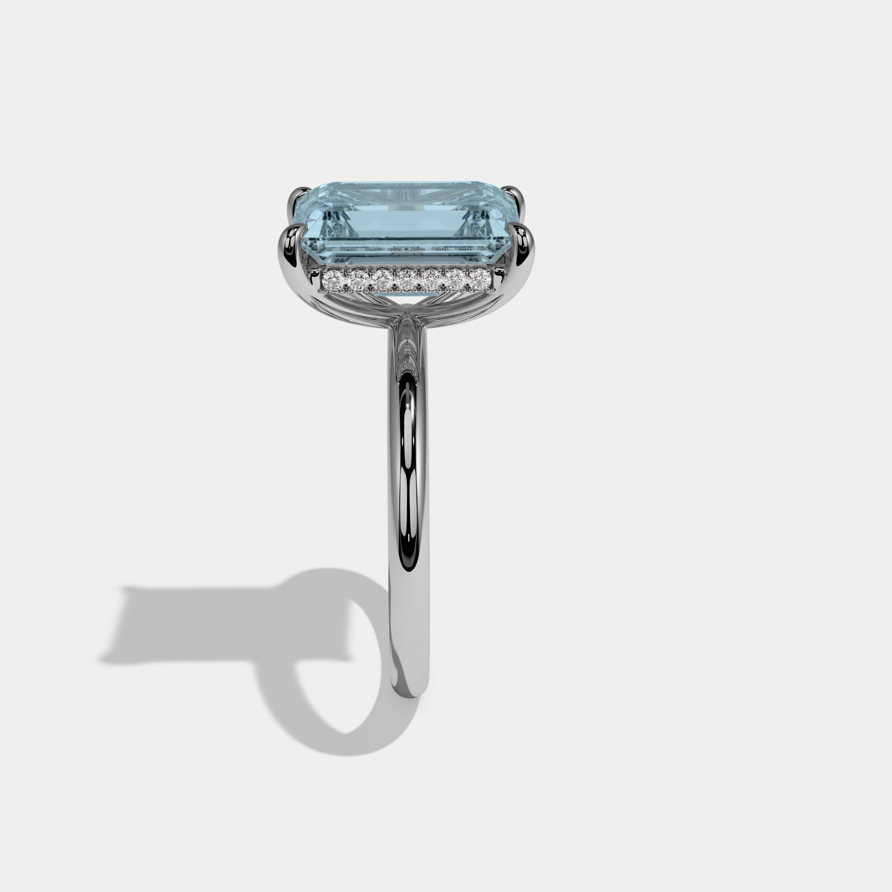Mary Fancy Light Blue Emerald Cut Diamond Plain Band Engagement Ring 6.5ct 18K White Gold