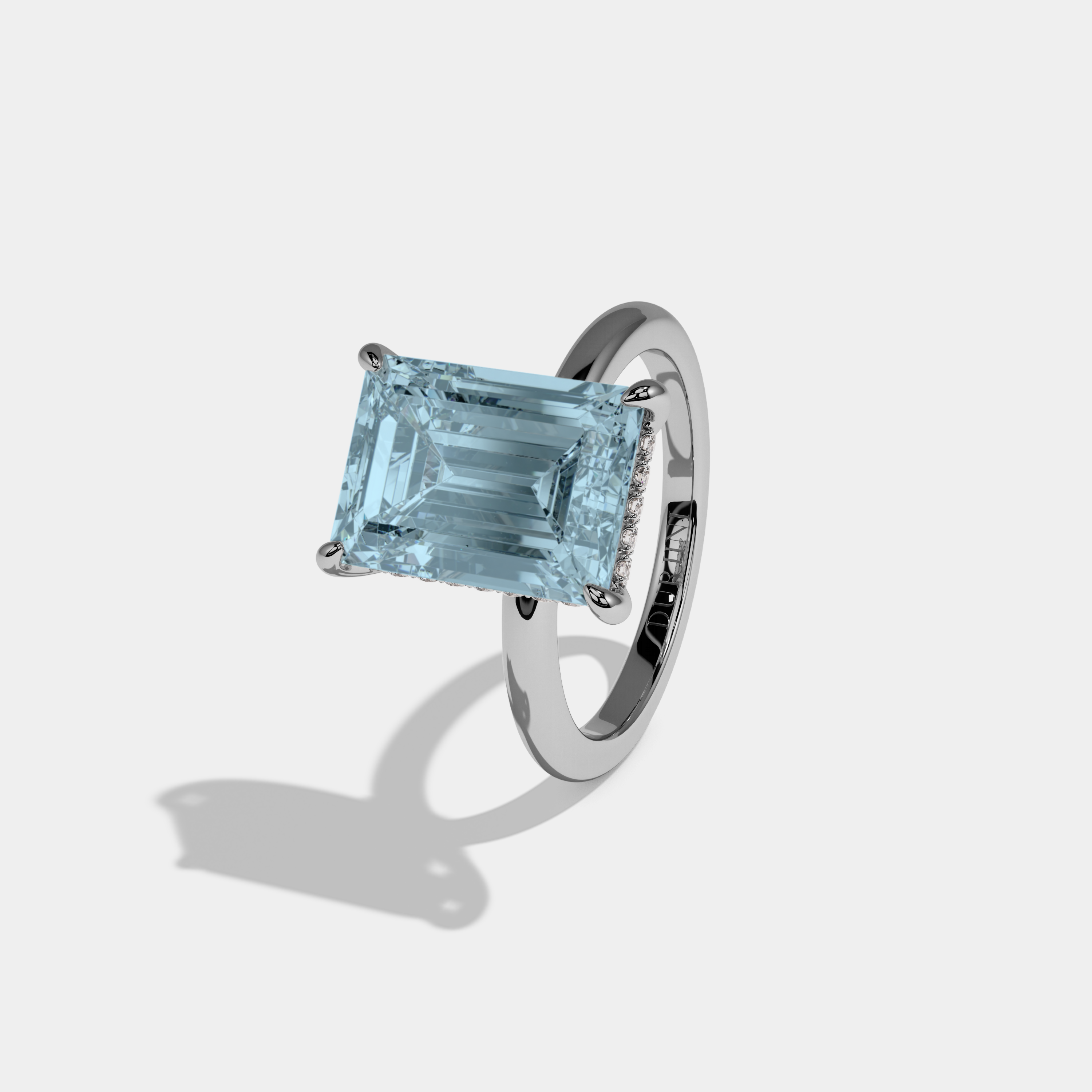 Mary Fancy Light Blue Emerald Cut Diamond Plain Band Engagement Ring 6.5ct 18K White Gold