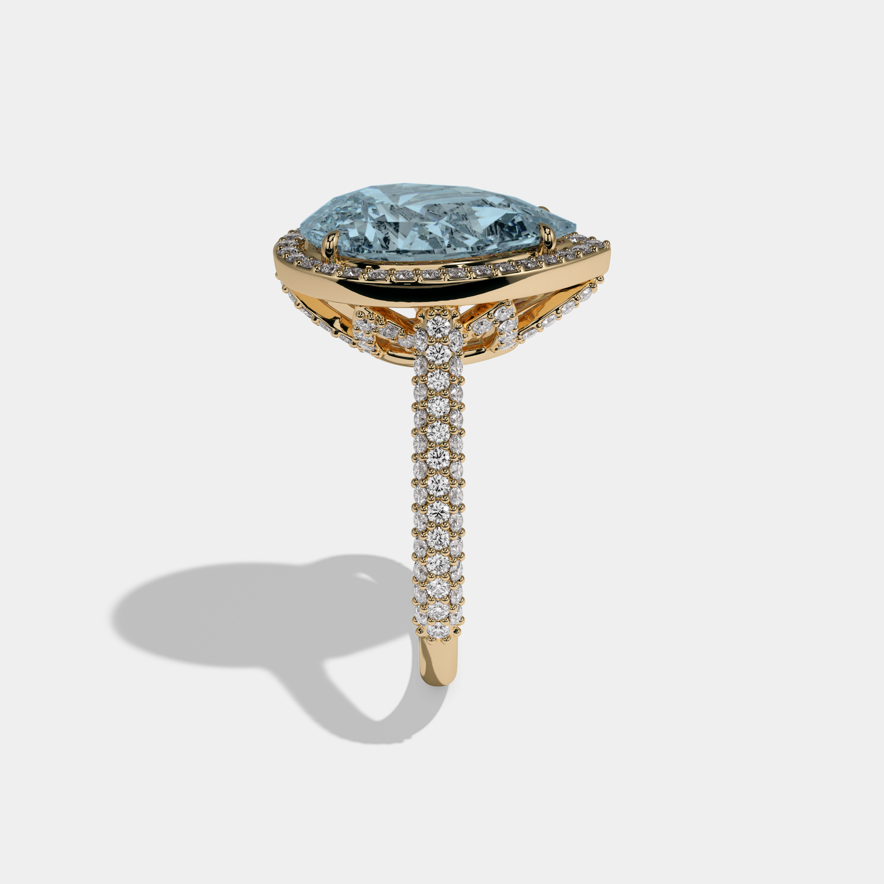 Alice Fancy Light Blue Pear Cut Diamond Band Engagement Ring 8ct 18k Yellow Gold