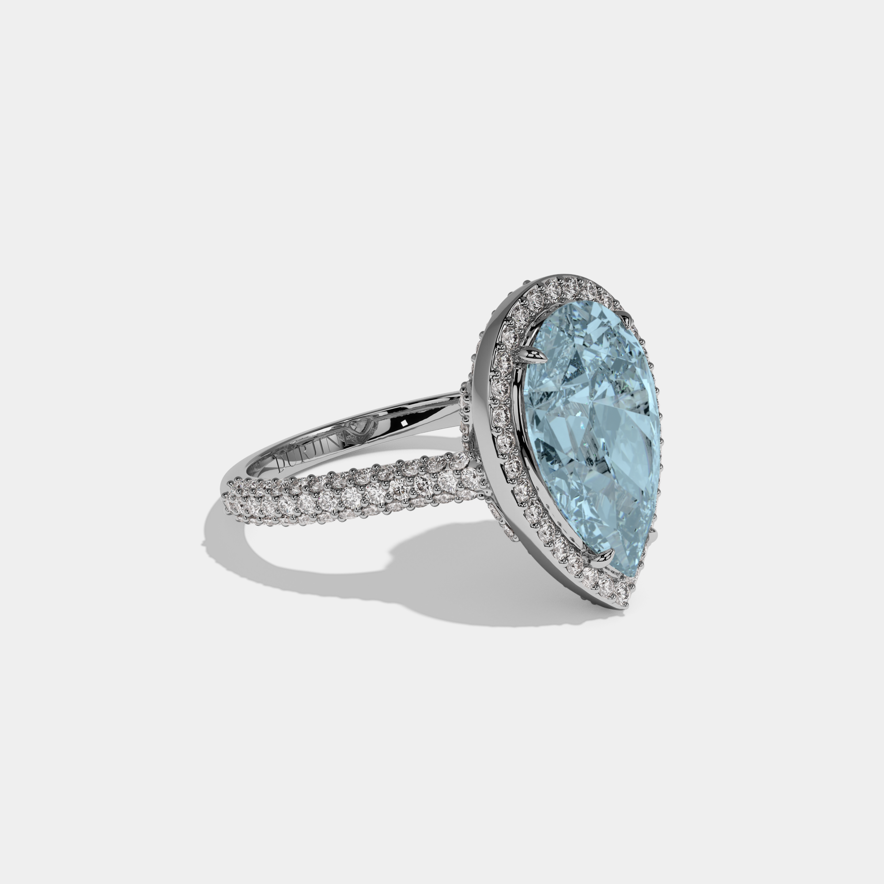Amelia Fancy Light Blue Pear Cut Diamond Band Engagement Ring 8ct 18k White Gold