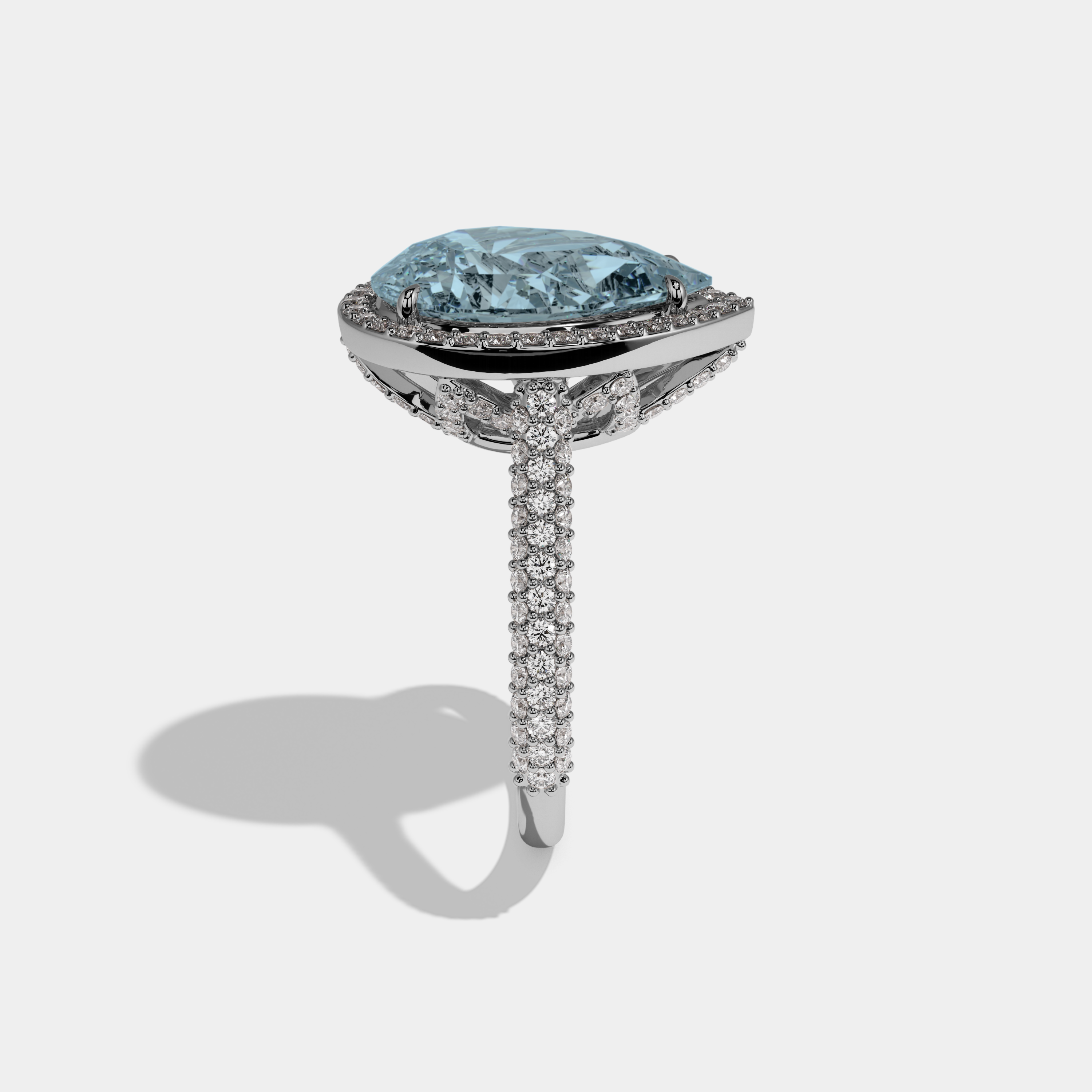 Amelia Fancy Light Blue Pear Cut Diamond Band Engagement Ring 8ct 18k White Gold