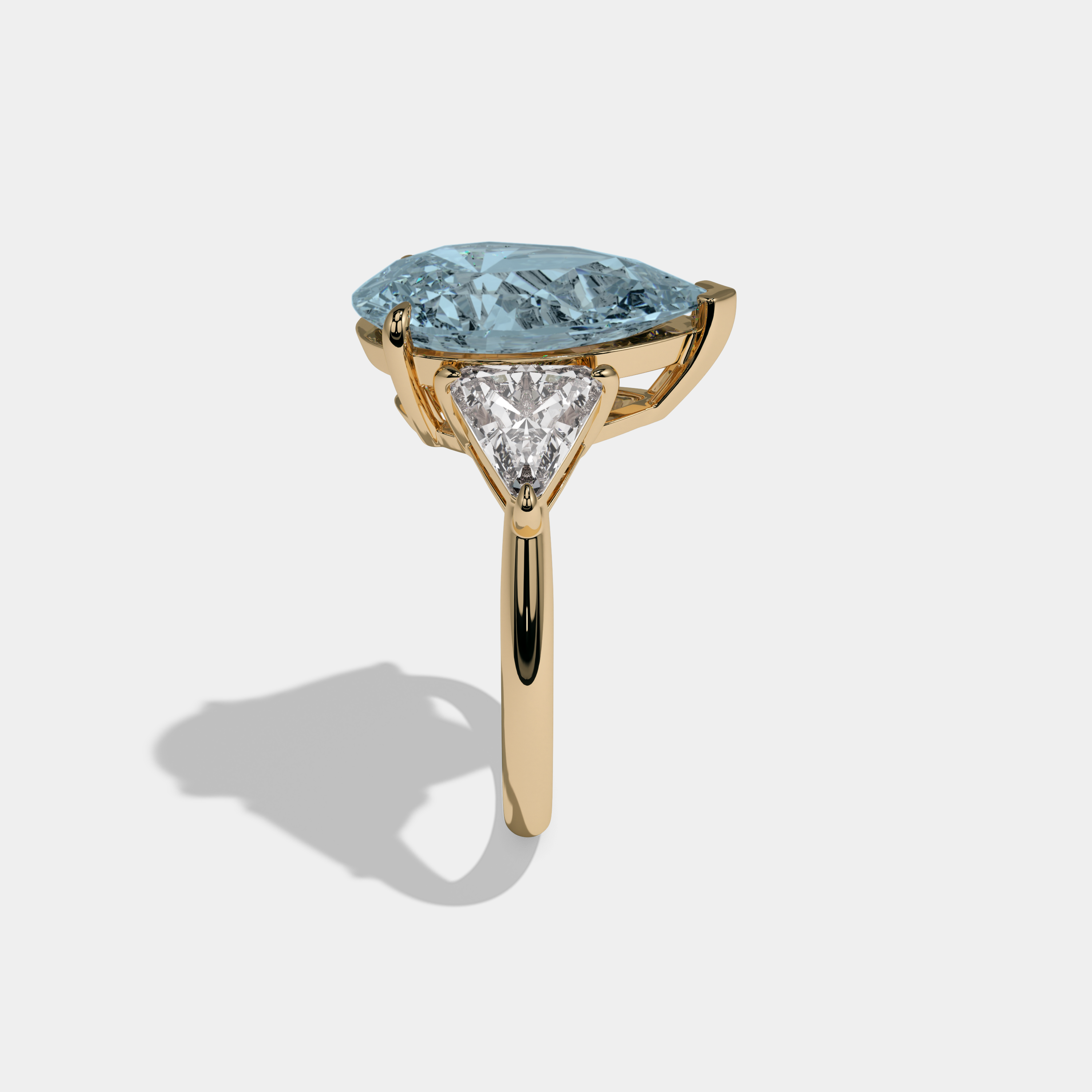 Caroline Fancy Light Blue Pear Cut Diamond Plain Band With Triangle Cut Sides Engagement Ring 8ct 18K Yellow Gold