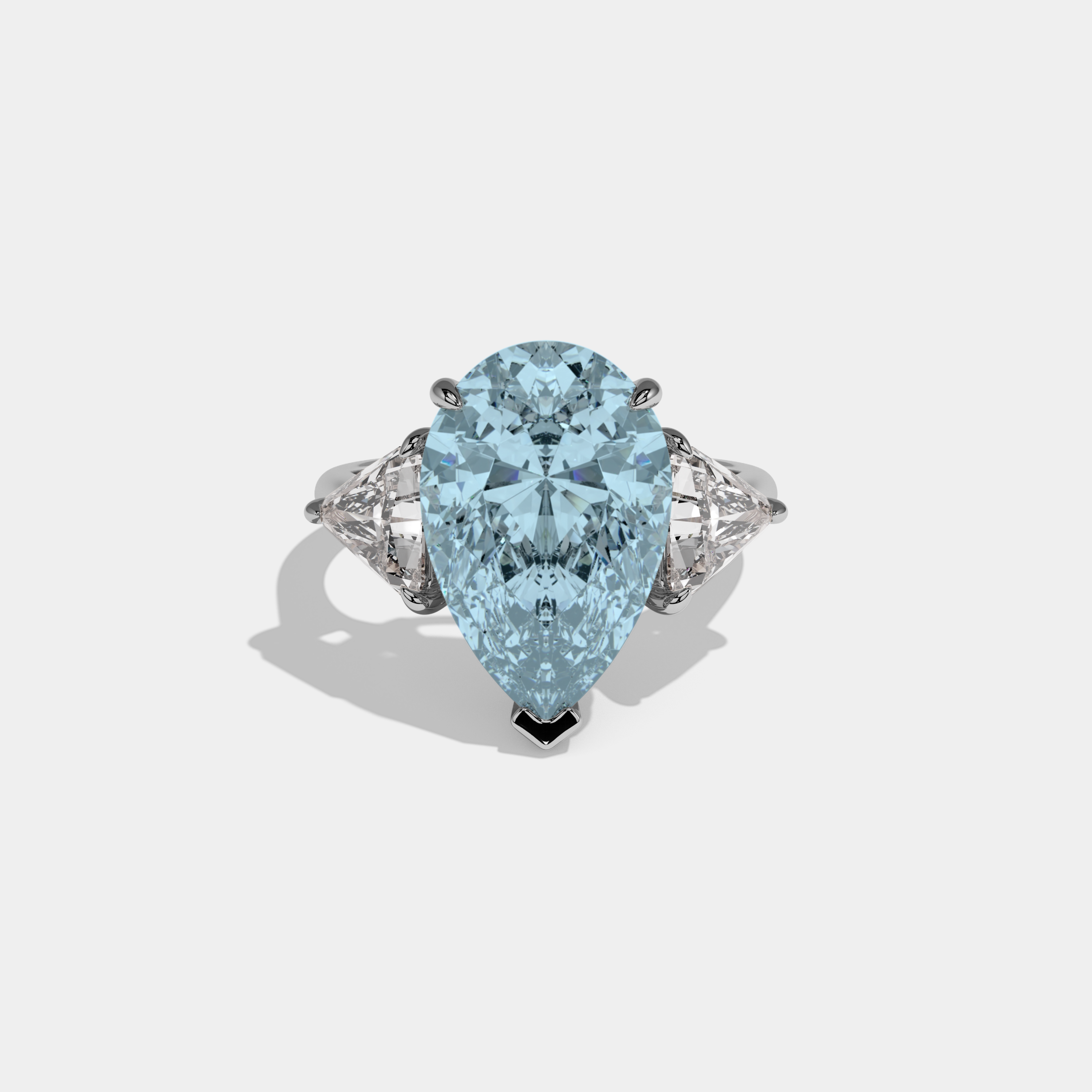 Louise Fancy Light Blue Pear Cut Diamond Plain Band With Triangle Cut Sides Engagement Ring 8ct 18K White Gold