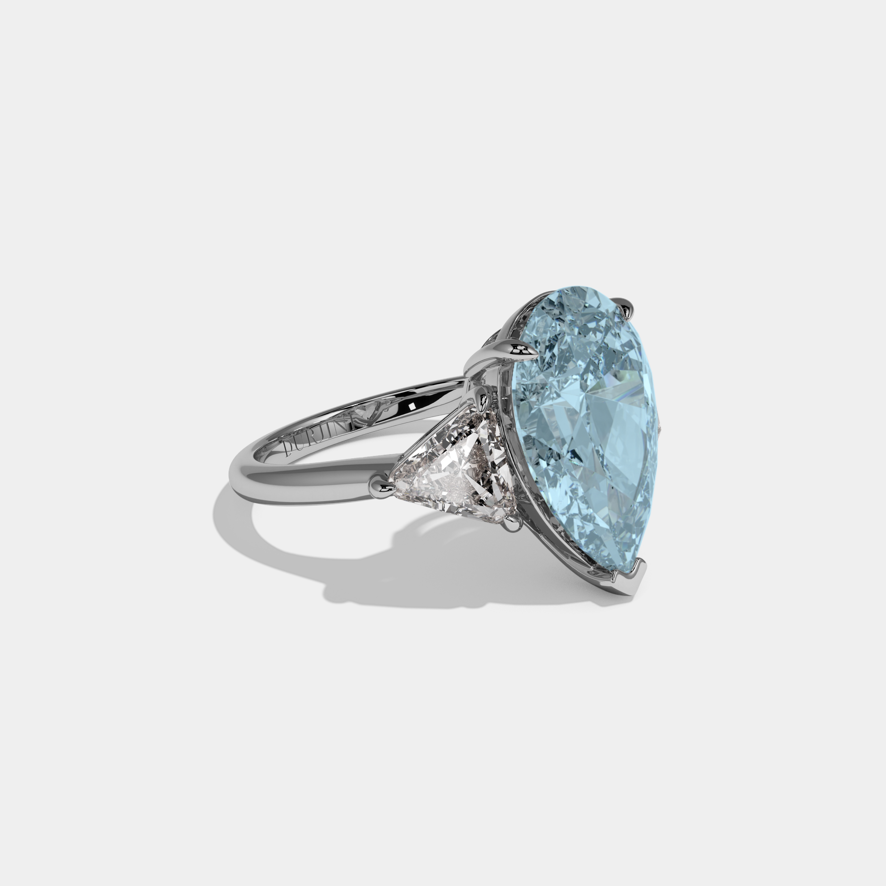 Louise Fancy Light Blue Pear Cut Diamond Plain Band With Triangle Cut Sides Engagement Ring 8ct 18K White Gold