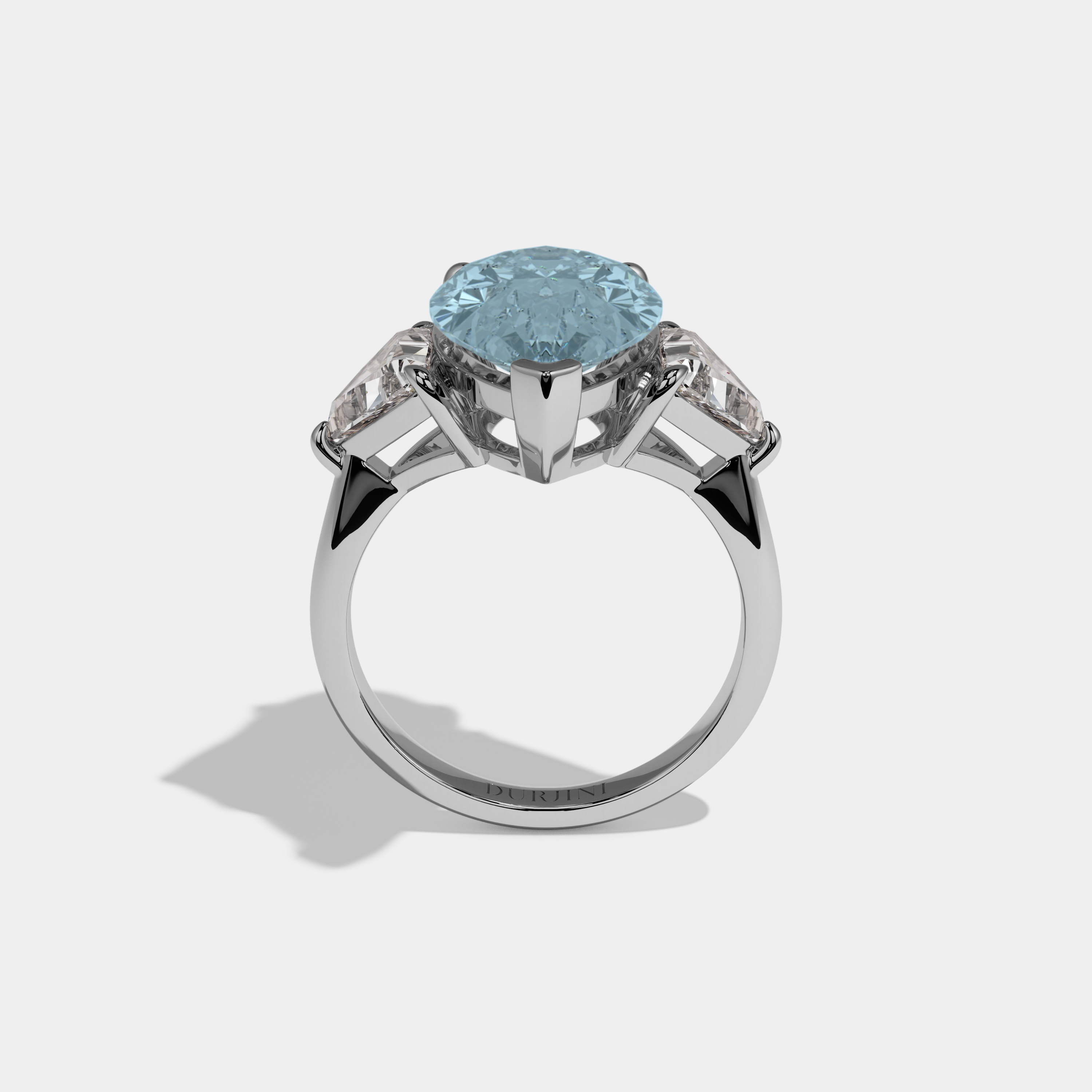Louise Fancy Light Blue Pear Cut Diamond Plain Band With Triangle Cut Sides Engagement Ring 8ct 18K White Gold